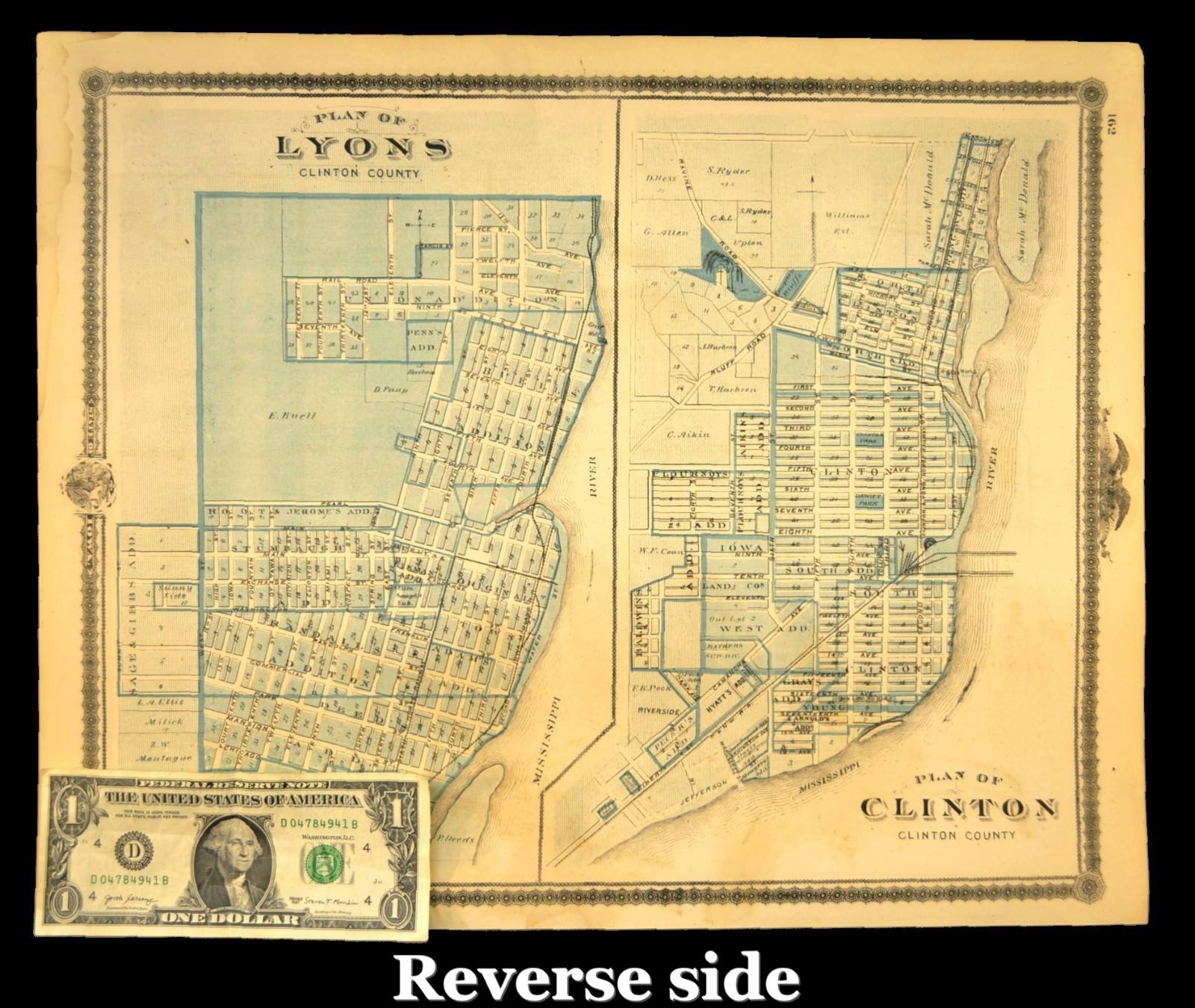 ca 1875 CLINTON COUNTY Map Iowa Dewitt Camanche Original Atlas Antique