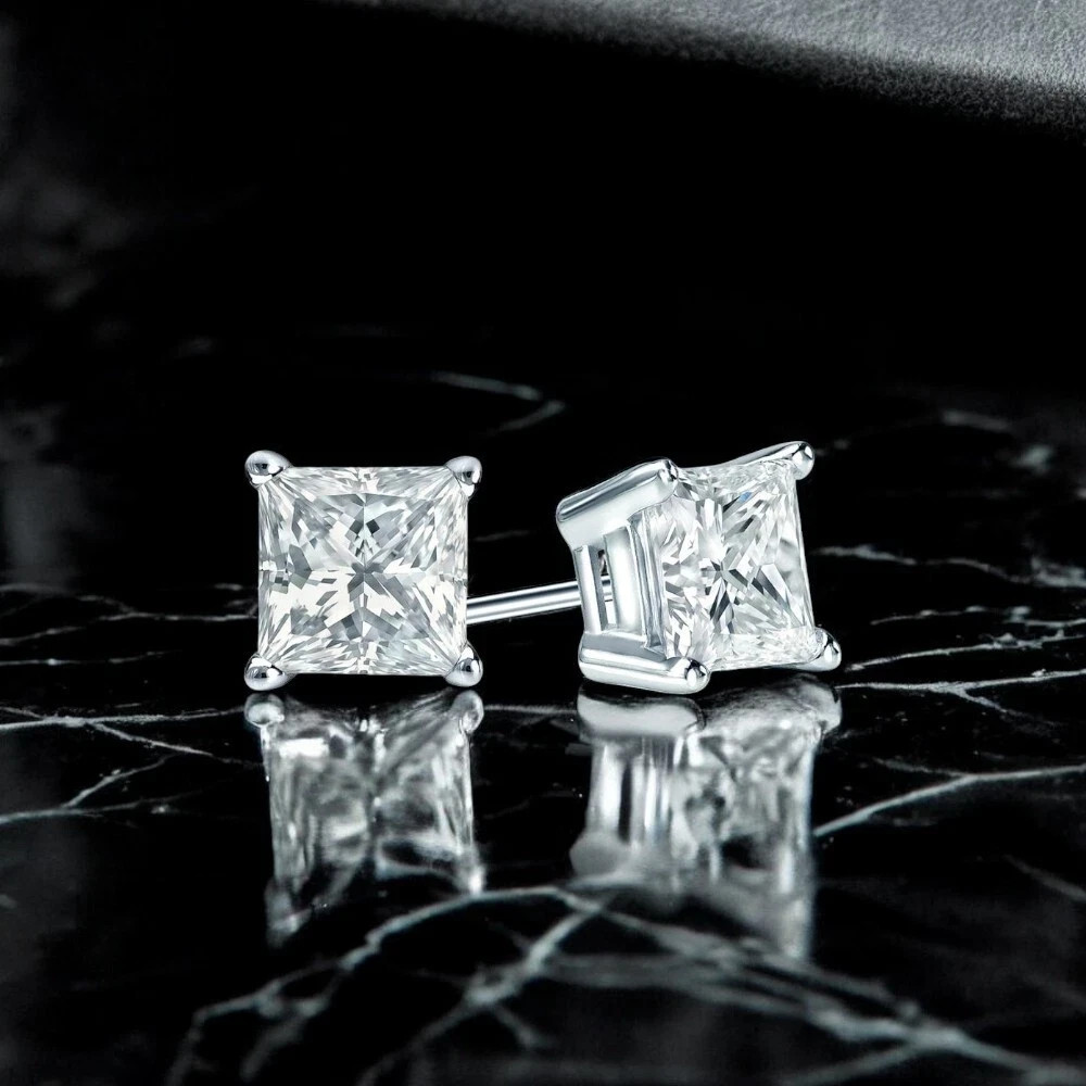 0.5CT Princess Cut Lab Created Diamond Women Stud Earrings 14K White Gold Plated