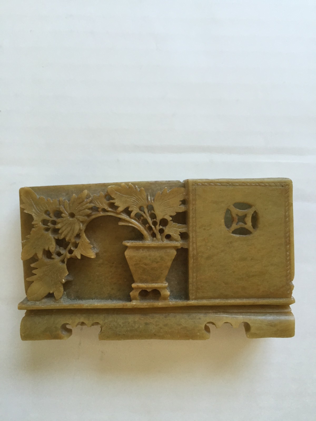 Small Vintage Hand Carved Stone ~ China ~ Card and Pencil Holder? ~ Antique?