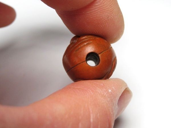 Ojime Netsuke Inro Japan Antique Meiji Sagemono Accessories Wood Face Person 2cm