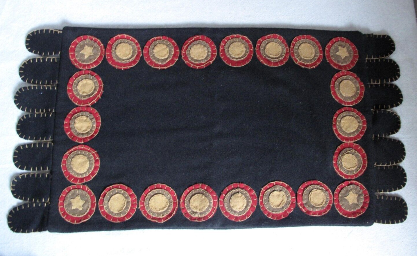 Antique 19th c. Wool Penny Rug / Table Mat 13 3/4″ X 26 1/2″