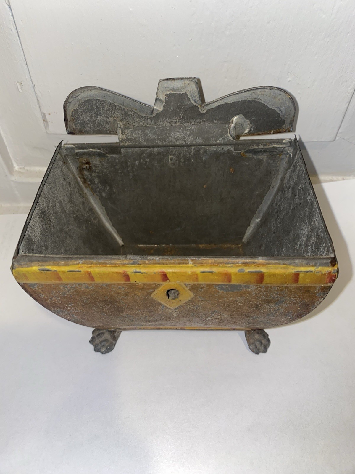 Early 19th C Toleware Tea Caddy Tin Box Primitive Folk Art Maine Antique Digest