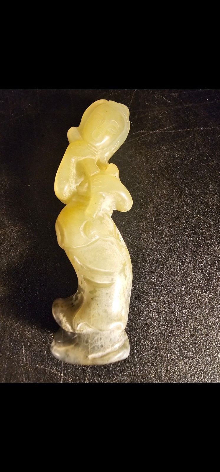 Old Natural Jade Chinese Carving Statue, Woman Holding A Pipe