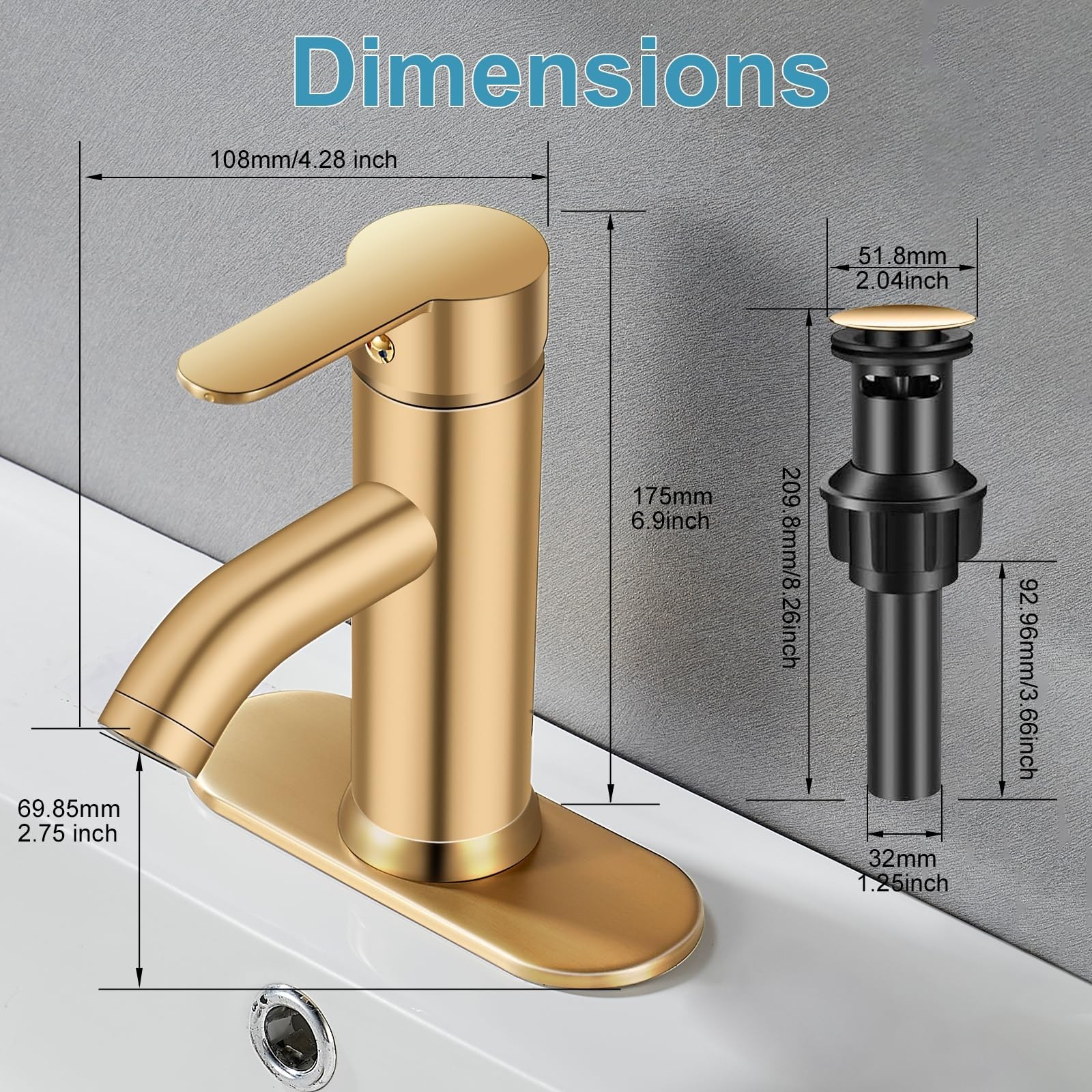 Brushed Gold Bathroom Faucet, Single Handle Sink Faucet, 1 Hole or 3 Hole, Ba…