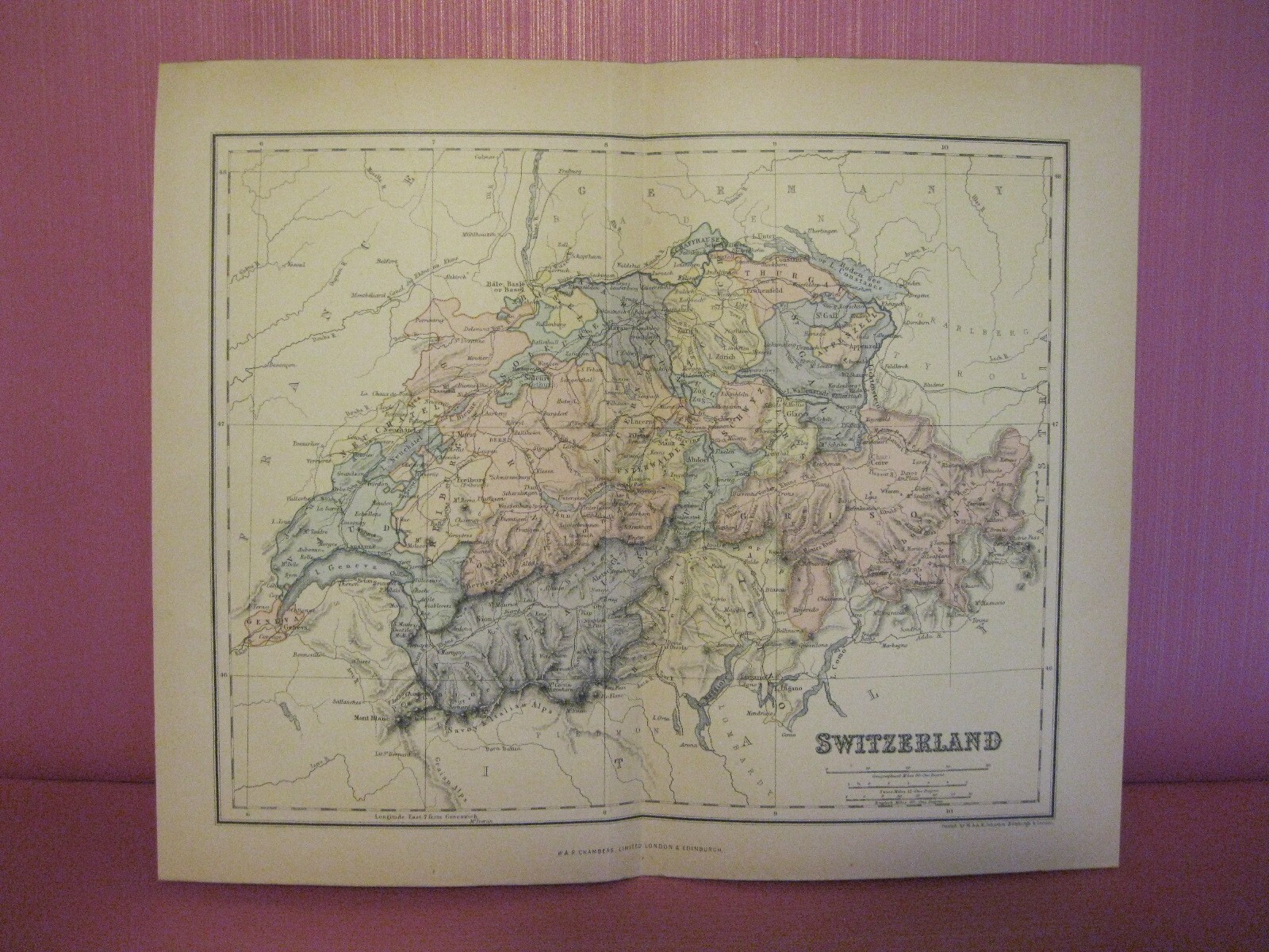 Antique Map: Switzerland by W & A K Johnston, Chambers’s Encyclopedia, 1890