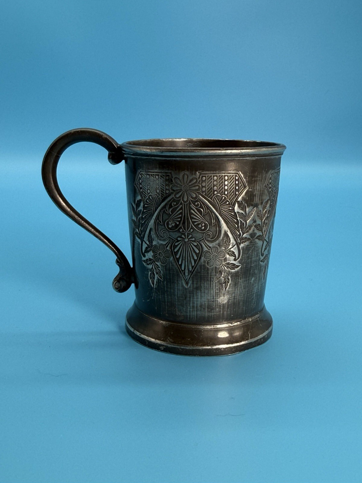 Vintage Sheffield Plate Co Silverplate Mug Floral Engraved Tankard Cup