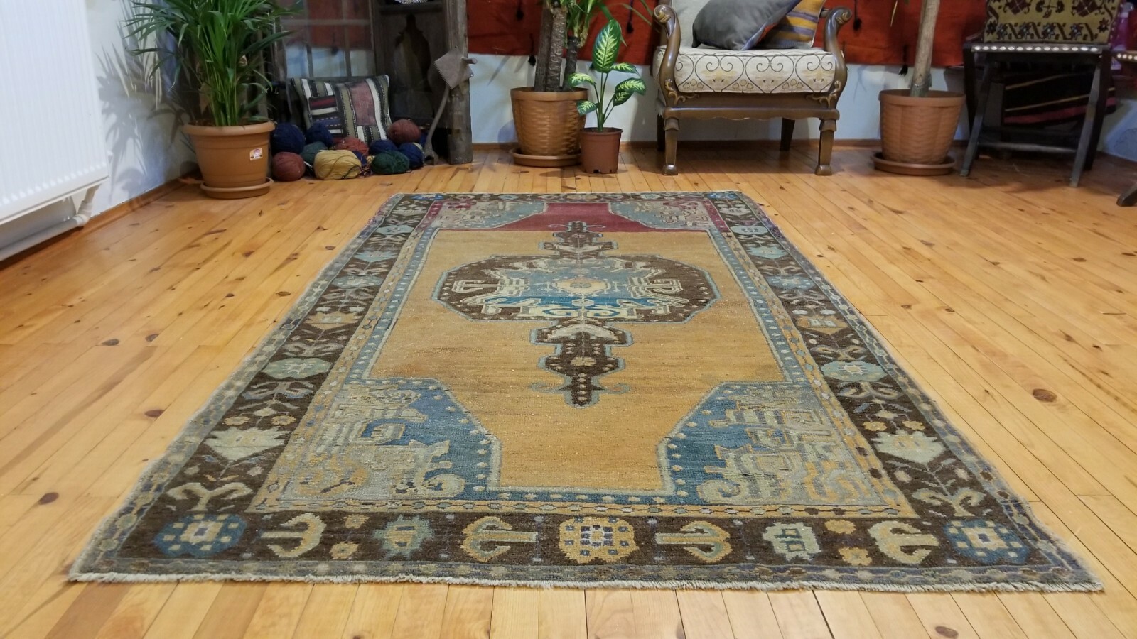 Vintage 1940-1960s Turkish tribal Oushak Rug 3’11″x 7’