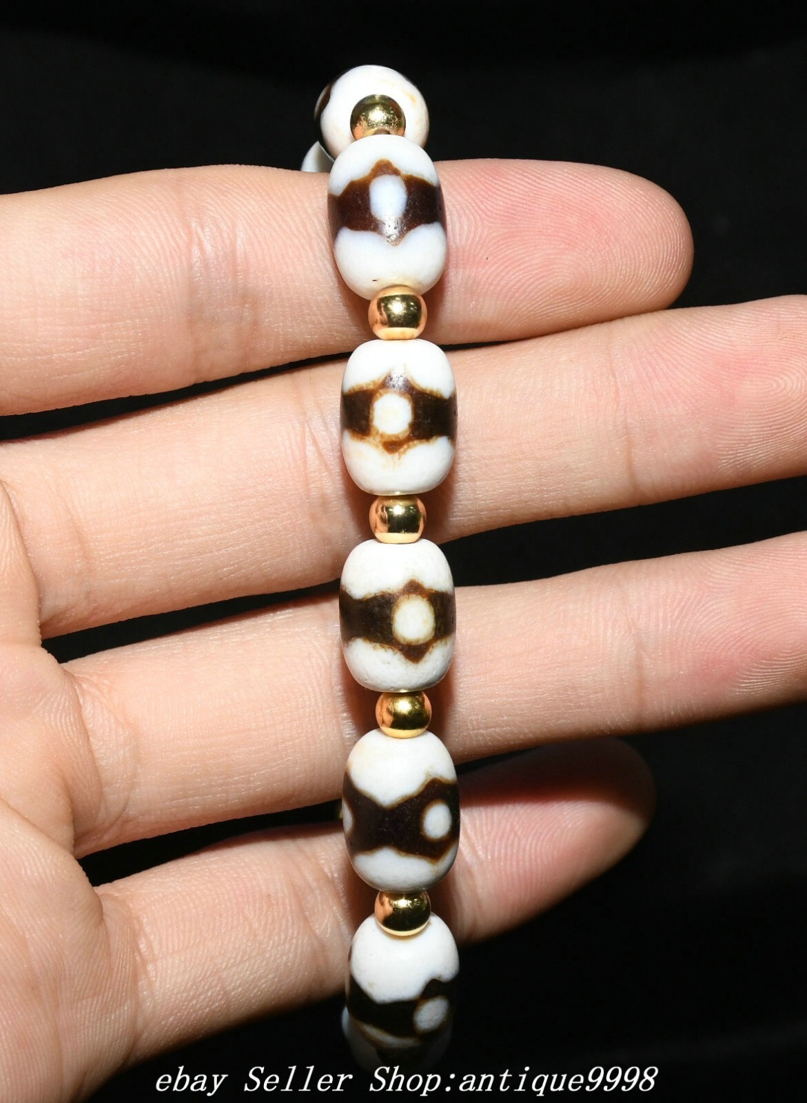 Old Tibet Natural Agate Onyx Dzi Beads Pattern Exorcize Bracelet Chain bracelet