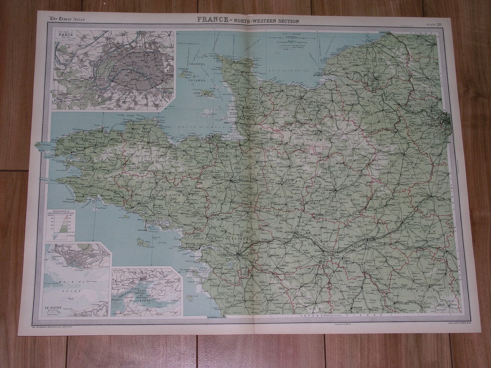 1922 VINTAGE MAP OF NORTHWESTERN FRANCE BRETAGNE BRITTANY NORMANDY NORMANDIE
