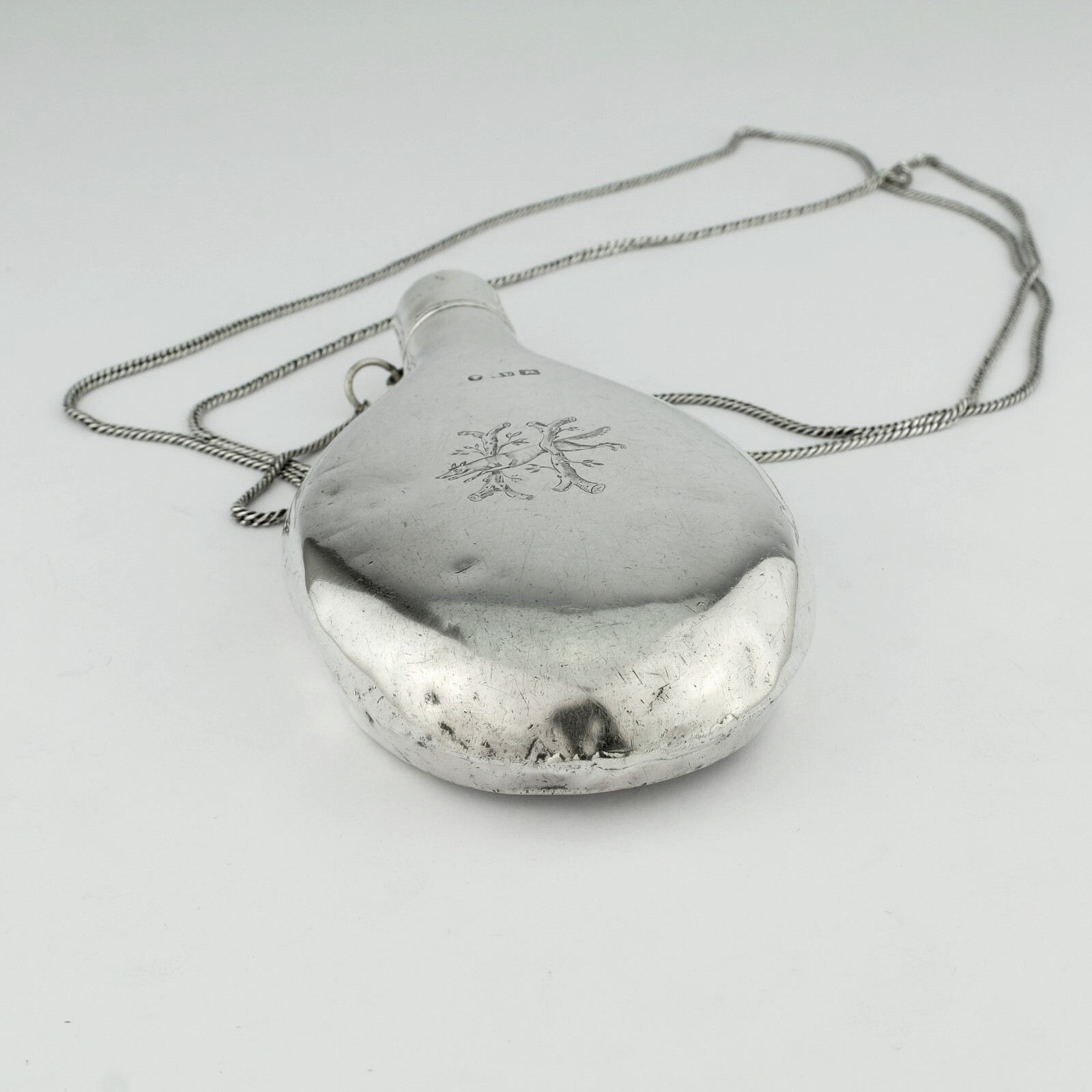 Antique Victorian Solid Sterling Silver Hip / Spirit Flask. George Unite, 1869.
