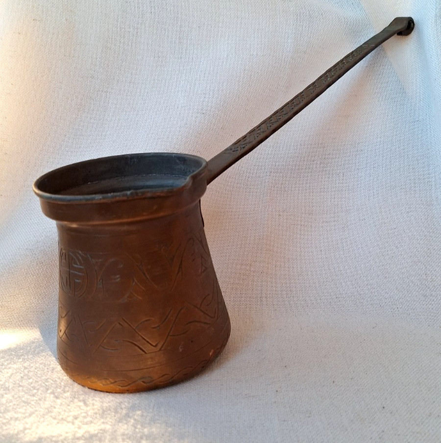 Vintage Engraved Copper Long Handle Turkish Cezve Ibrik Coffee Pot