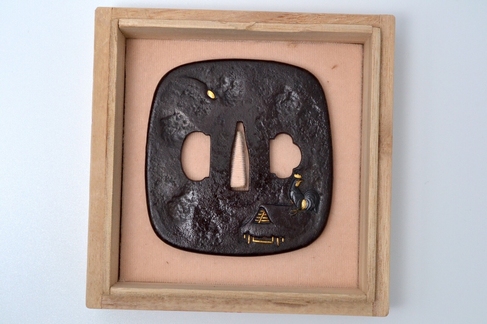 Tsuba Japanese antique Iron Mumei house in the mountains design Edo era