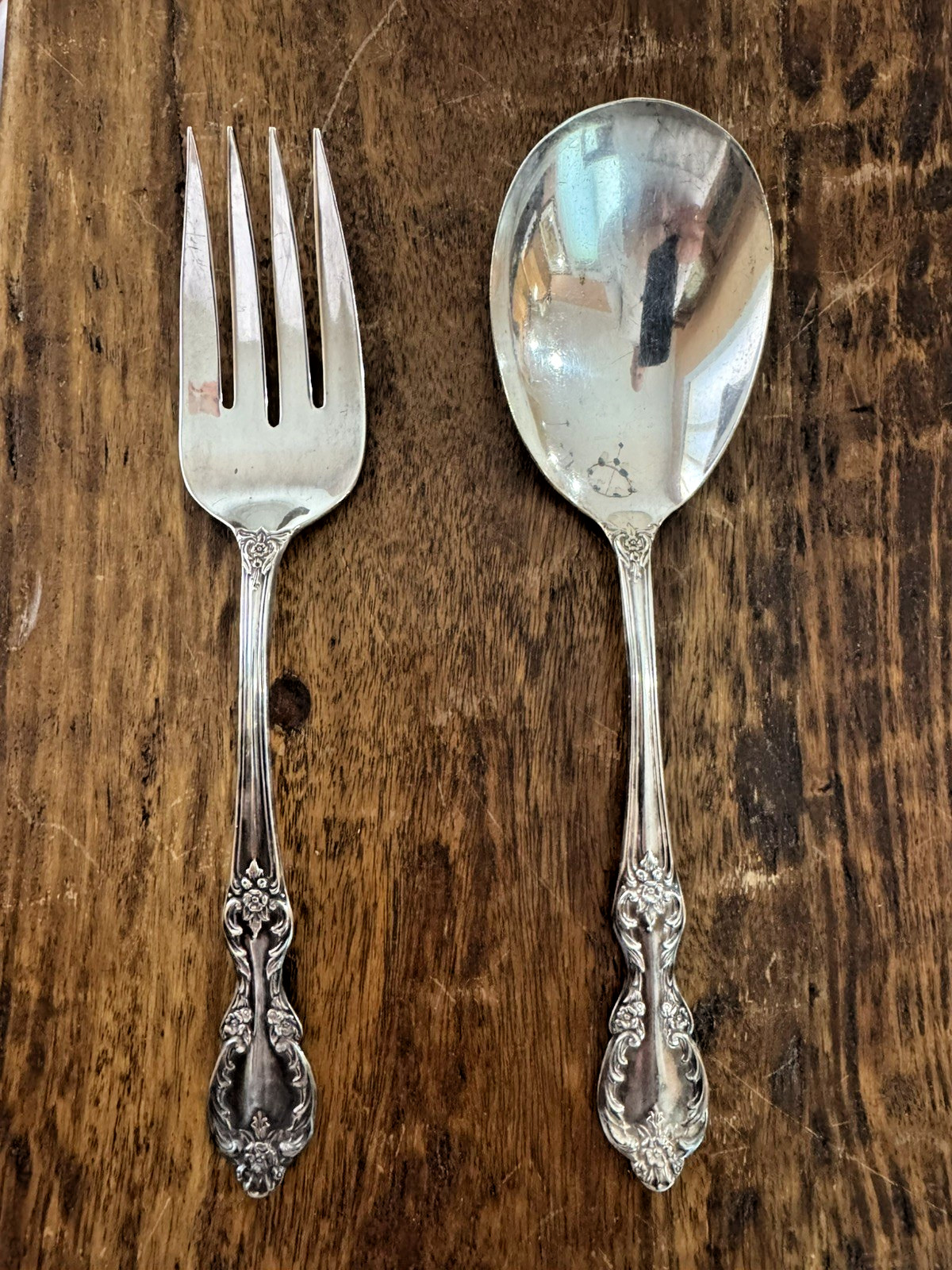 Rogers Bros Original Extra Plate Silver Smooth Serving Spoon & Fork 9″