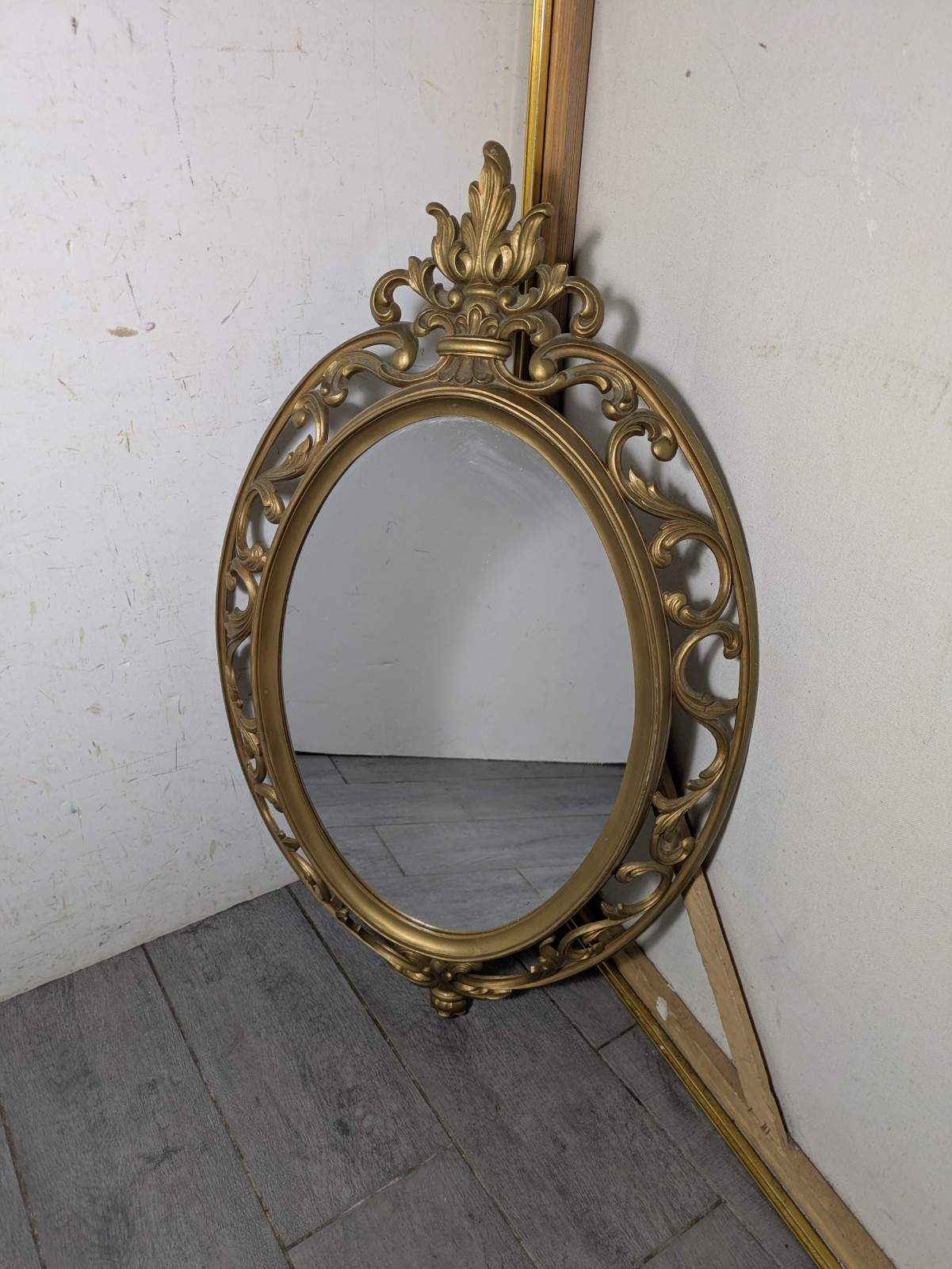 Vintage 1962 Homco 4312 Gold Ornate Oval Wall Mirror Hollywood Regency USA