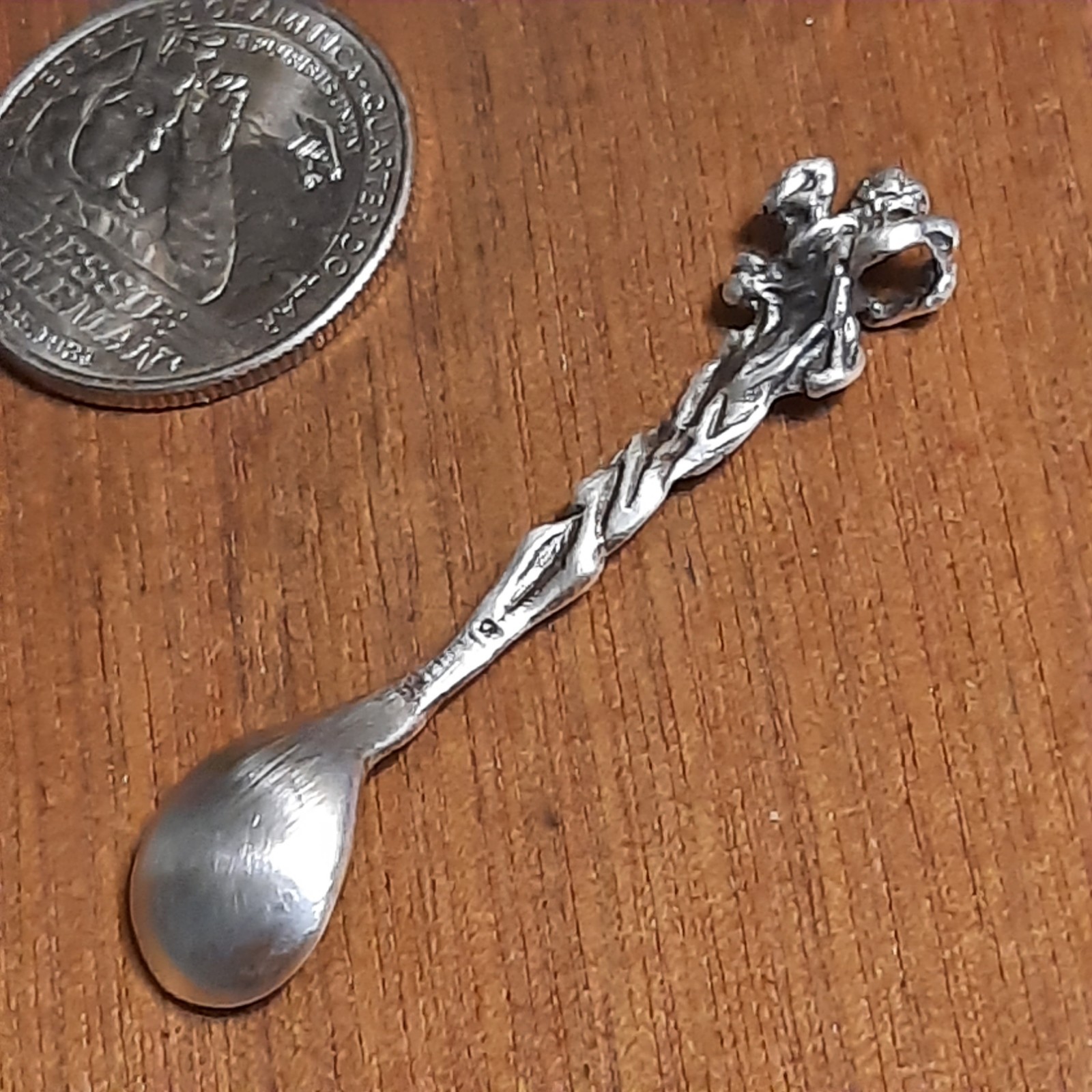 Figural Cherub Cupid Sterling Silver Salt Spoon Mini 2 1/8″ NICE 3-D Angel A21