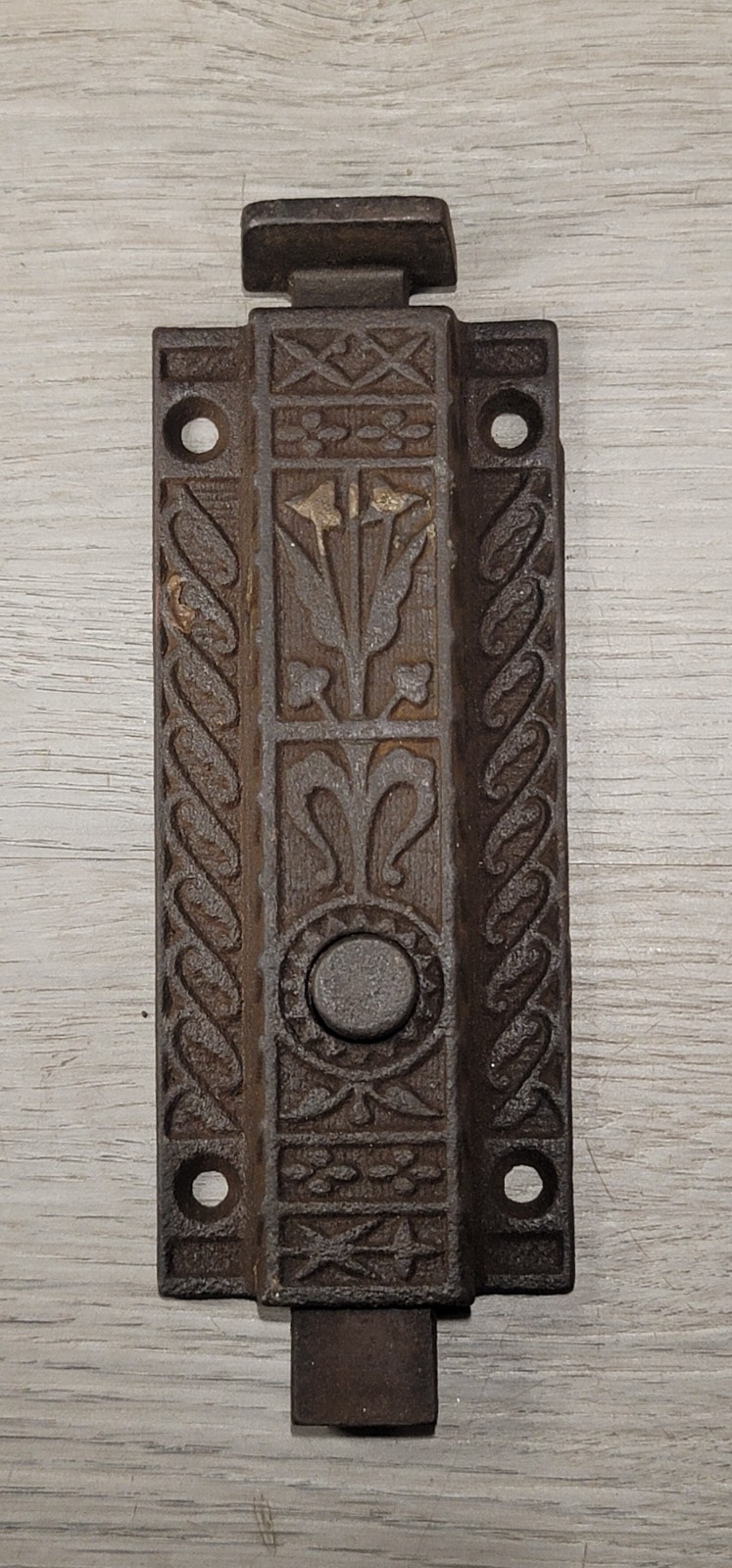 Antique Surface Mount Door Bolt Spring Loaded Ornate