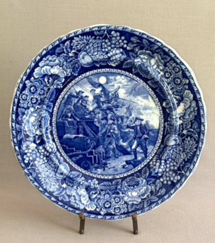 Antique Historic Blue Transfer Plate – ‘Commodore John Paul Jones – Serapis’