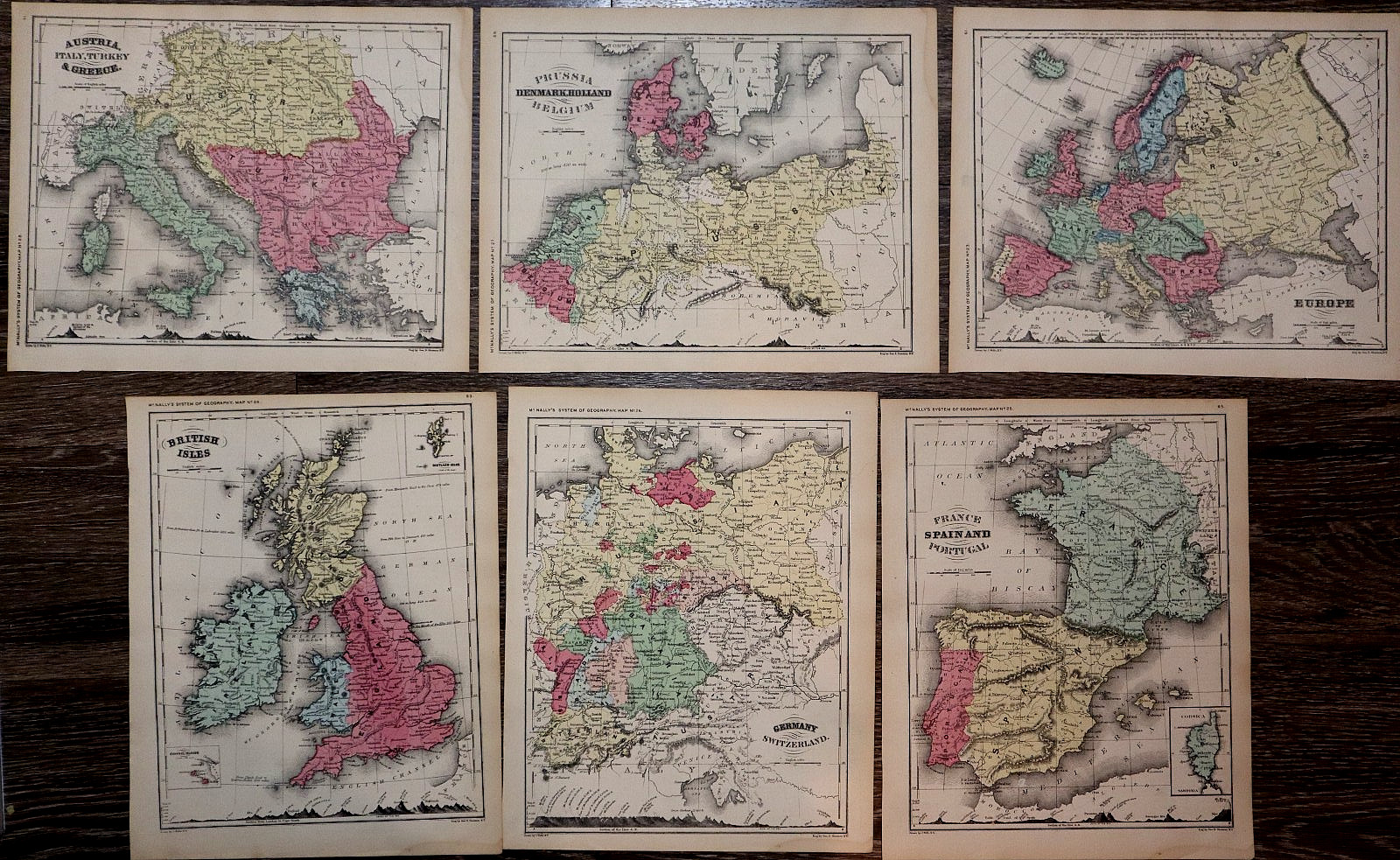 6pcs 1874 Map ~ Europe – European Countries by F. McNally (10×12)-#20