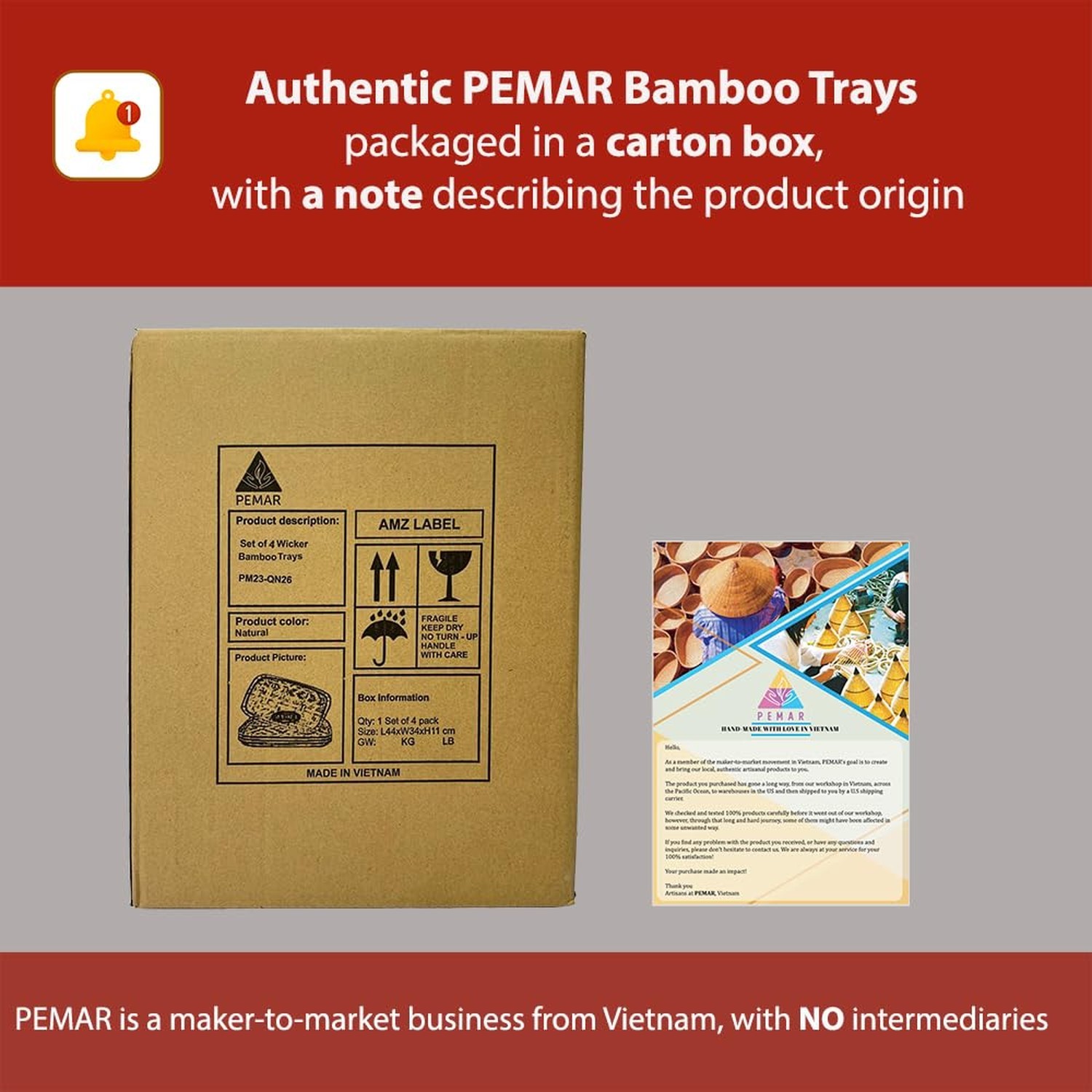 PEMAR Large Bamboo Wicker Serving Trays Set of 2 – 19.3″ x 13.8̸