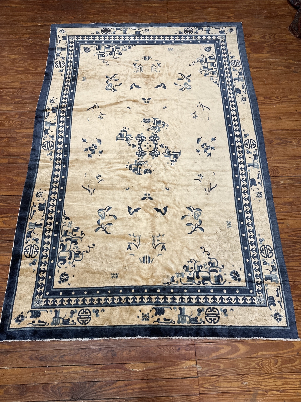 Vintage Antique Chinese Art Deco Oriental Rug Handmade Wool/cotton Floral (116)