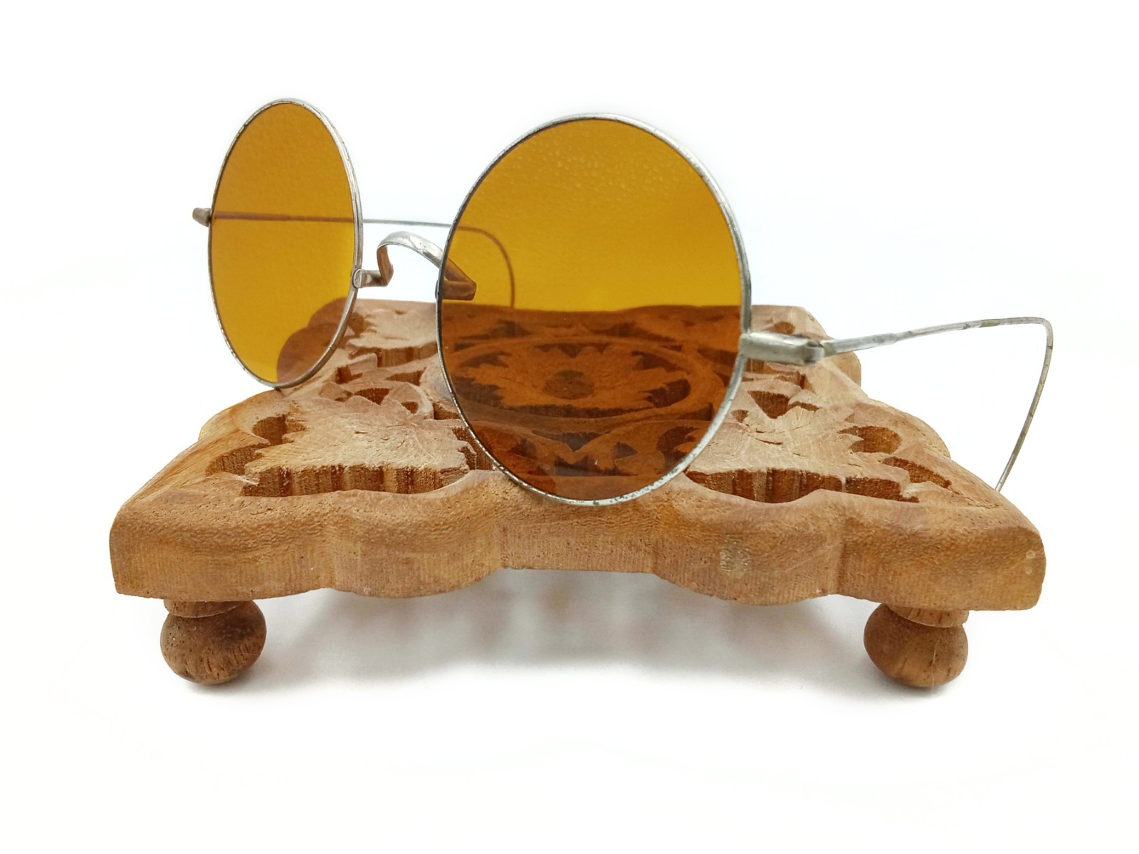 Antique Amber Willson Sunglasses Orange Glasses Vtg Old Steampunk Spectacles W