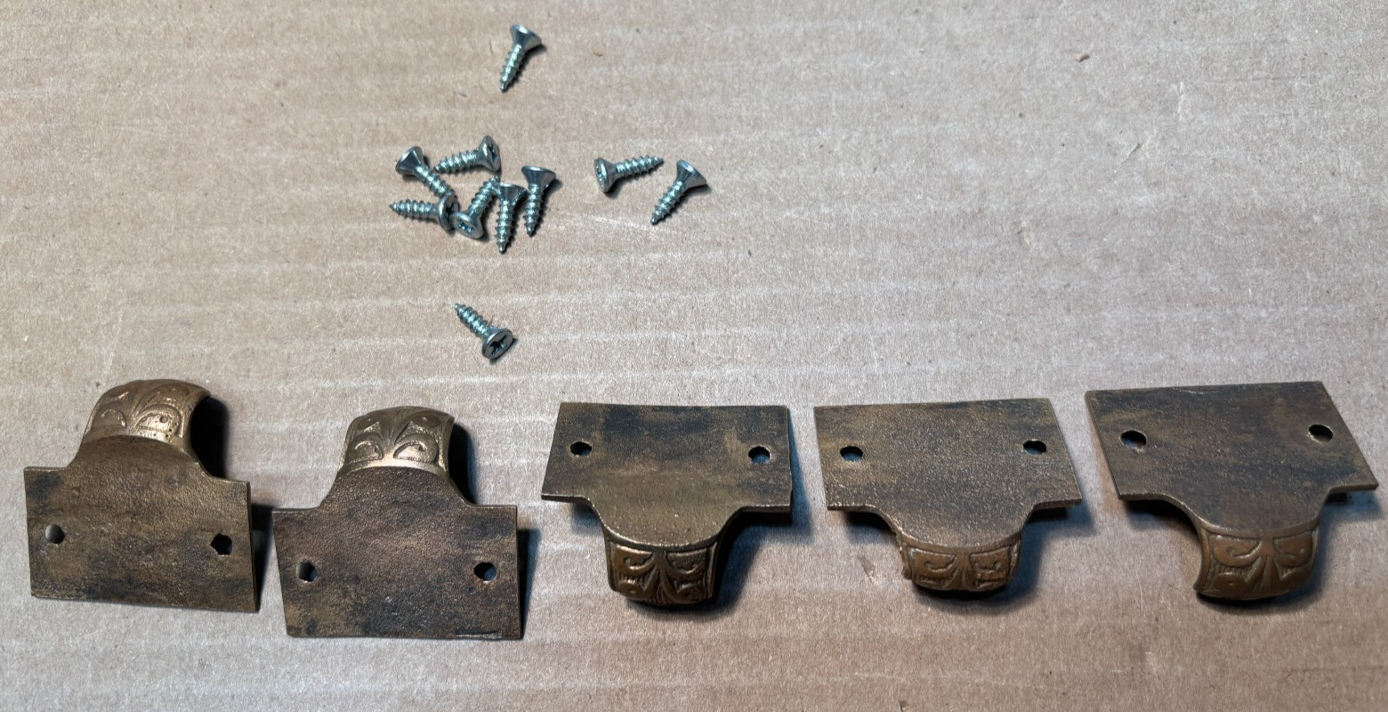 Antique Window Lift Pull Cast Brass Hardware Vtg Eastlake Sash Five Lot Set #N62