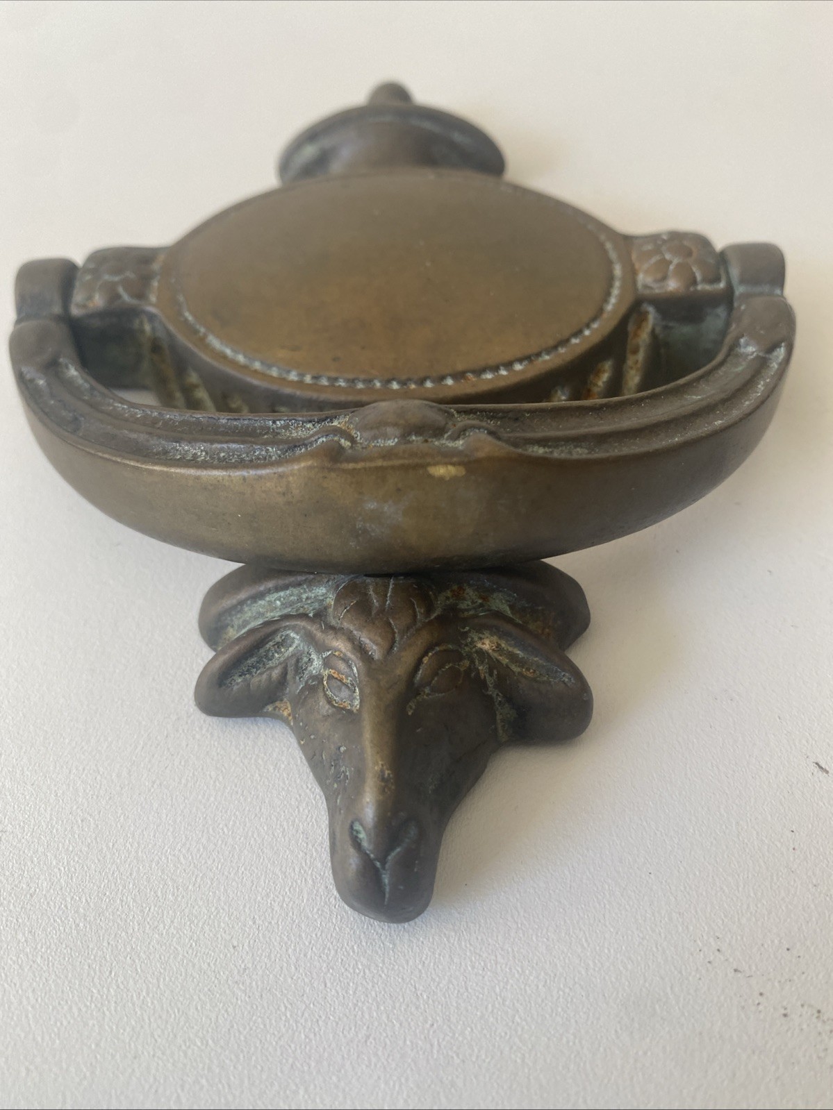 Vintage Solid Brass Door Knocker Sheep Head Peerage England Patina Ornate