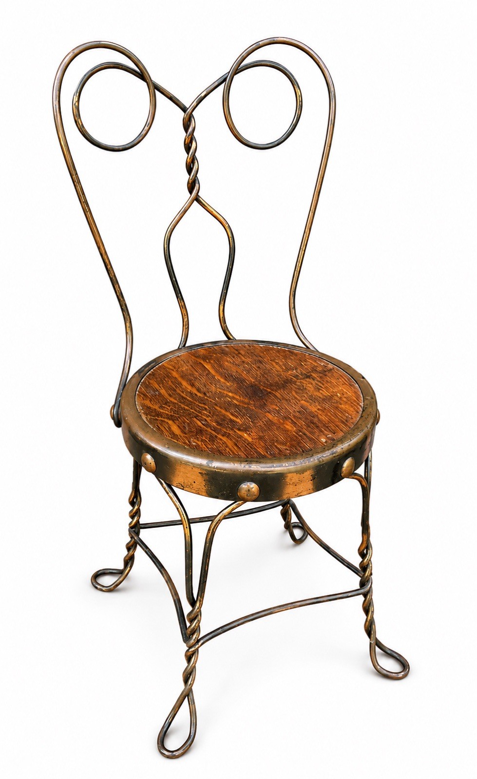 ANTIQUE CHILD SIZE TWISTED Metal SEAT ICE CREAM PARLOR CHAIR Plant Stand japaned