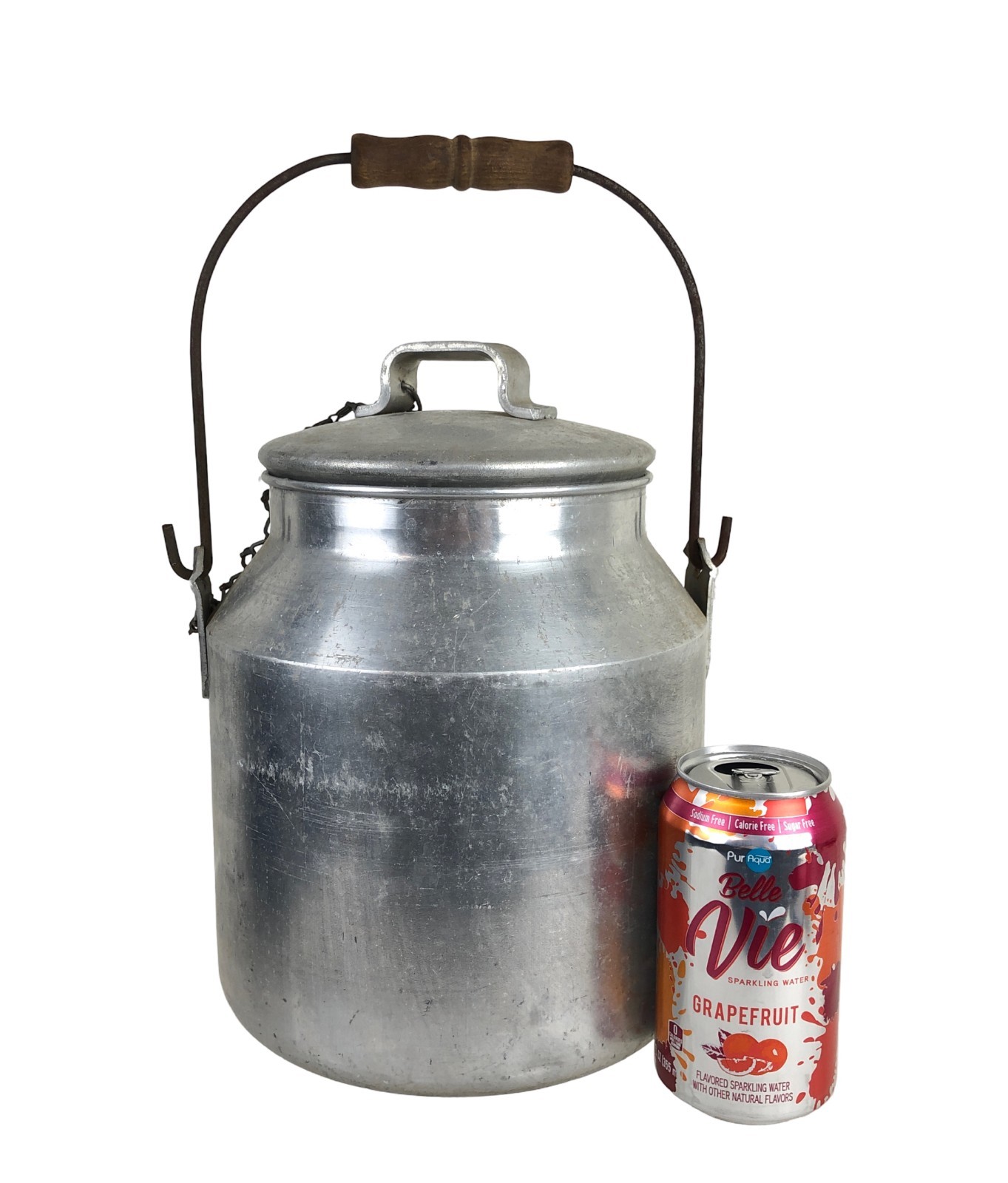USN Nicro Aluminum Cream Pail Wooden Handle WWII Era Bucket 12 x 8 x 8″