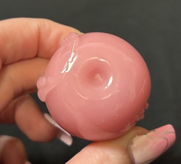 Chinese Vintage Pink Carved Peking Glass Moon Leafs Flower Snuff Bottle RARE