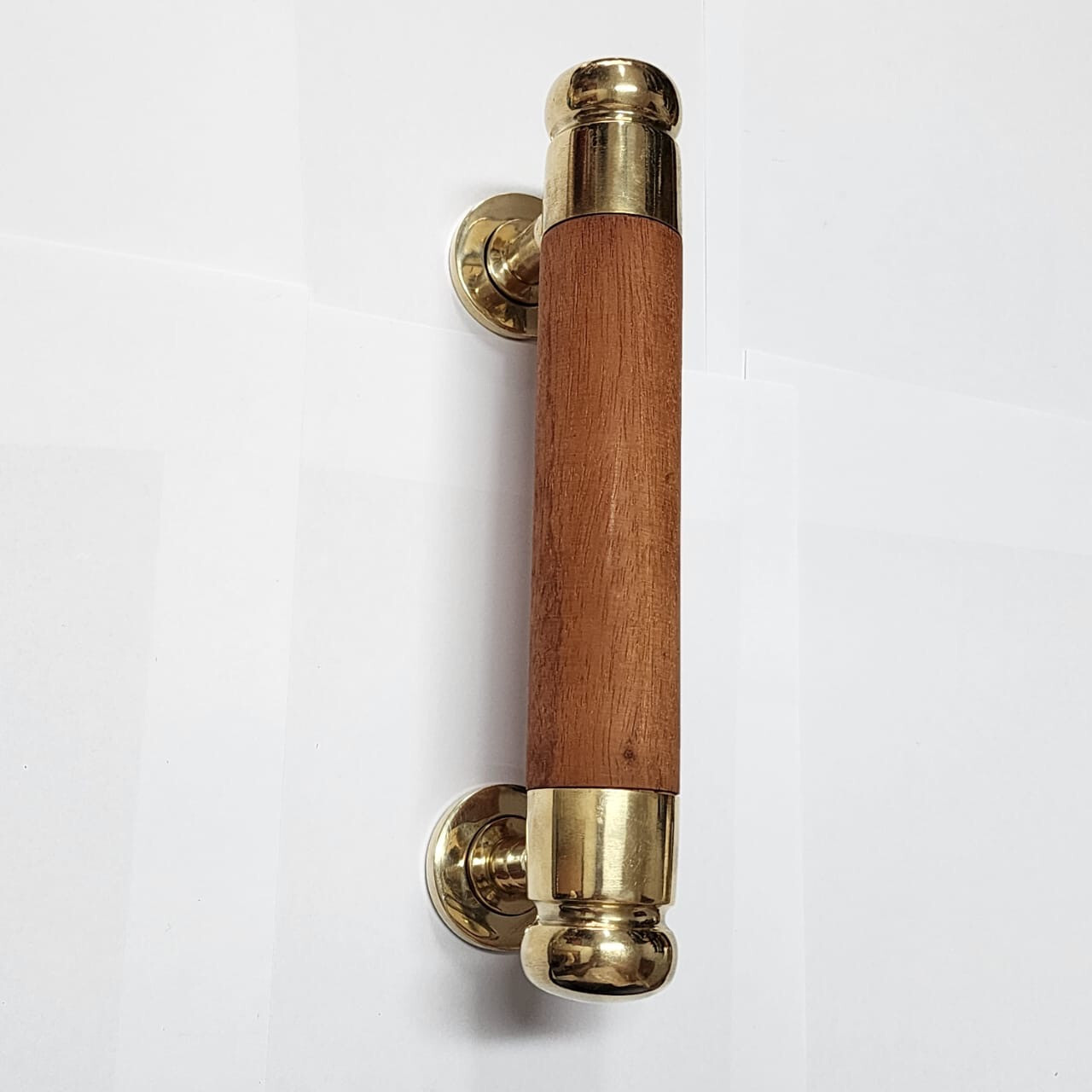 large thick DOOR handle pull brass ends wood old vintage asian style look 10″