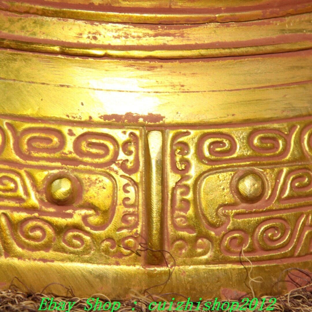 9″ Old Chinese Dynasty Bronze Ware Gold Sheep Head Beast Face Wine Jar Pot Crock