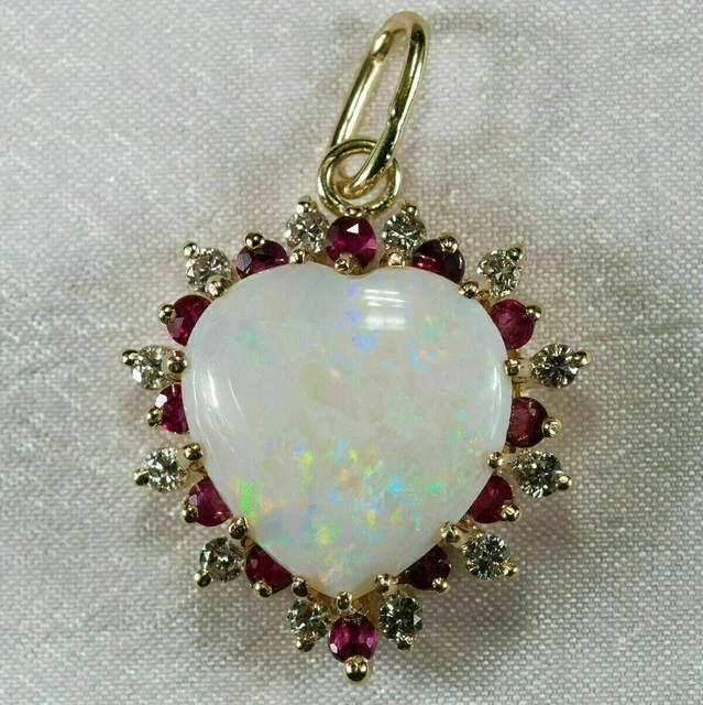 3 Ct heart Cut Fire Opal & Red Ruby Diamond Pendant Necklace 14k Yellow Gold FN