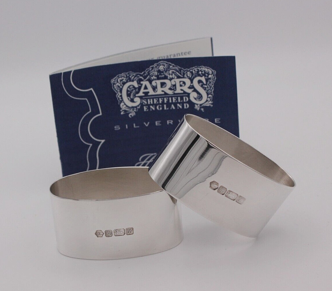 Sterling Silver Pair Of Napkin Rings by Carrs of Sheffield 1996 Plain unengraved