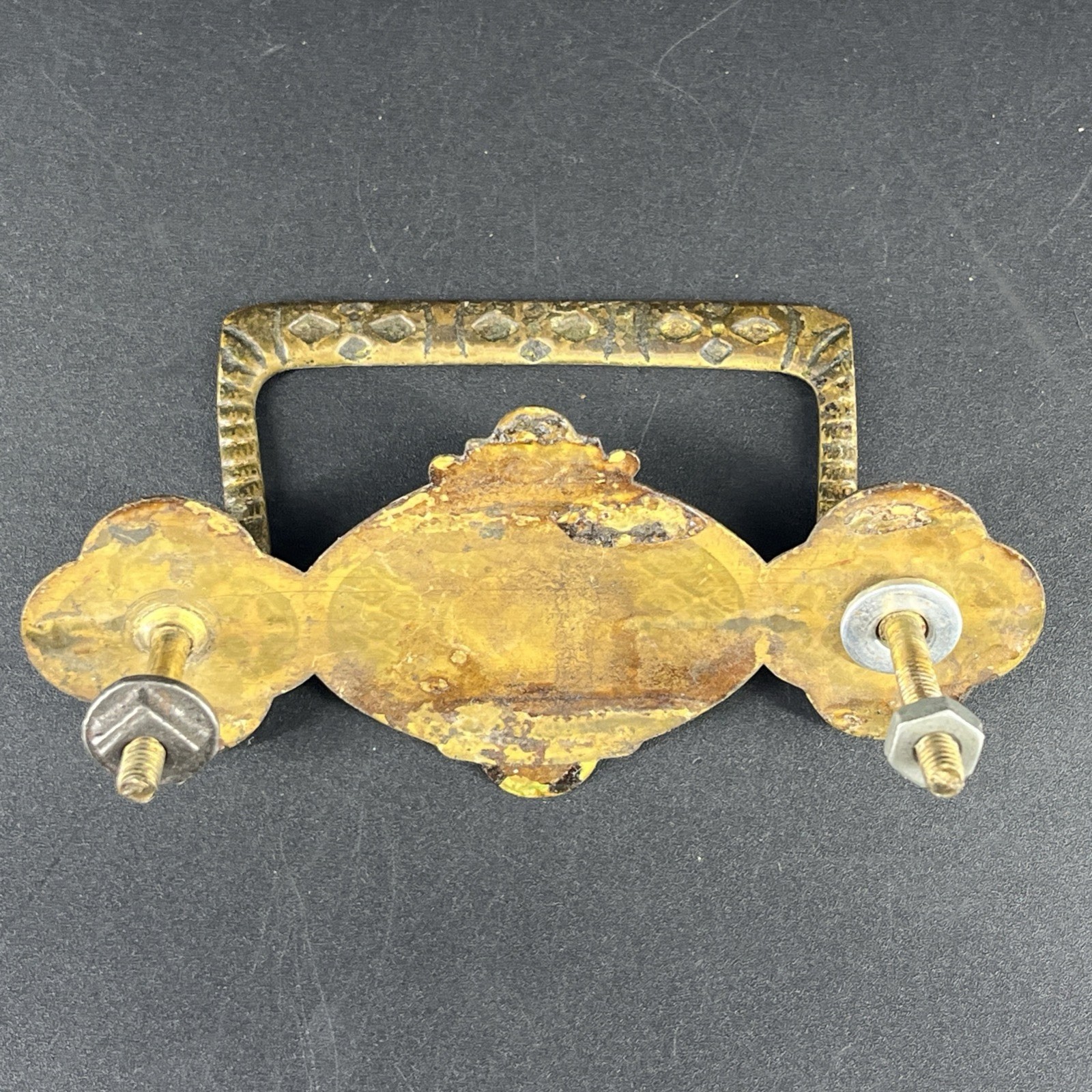 Antique Religious Solid Brass Drawer Pull With Backplate/Crosses
