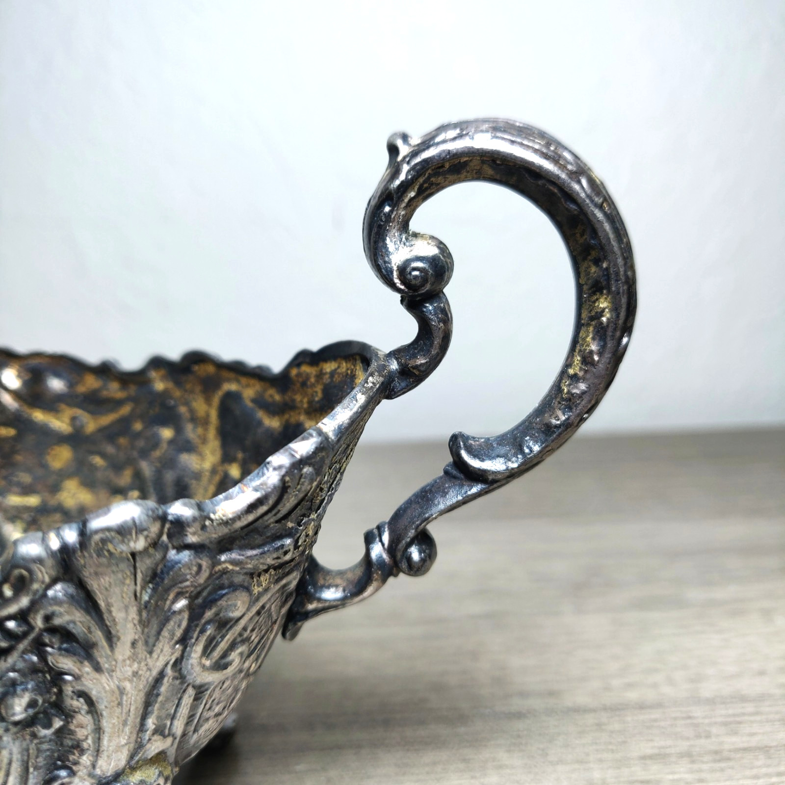 Antique Victorian Repousse Silvertone Open Sugar Bowl 7 x 3.75 Inches