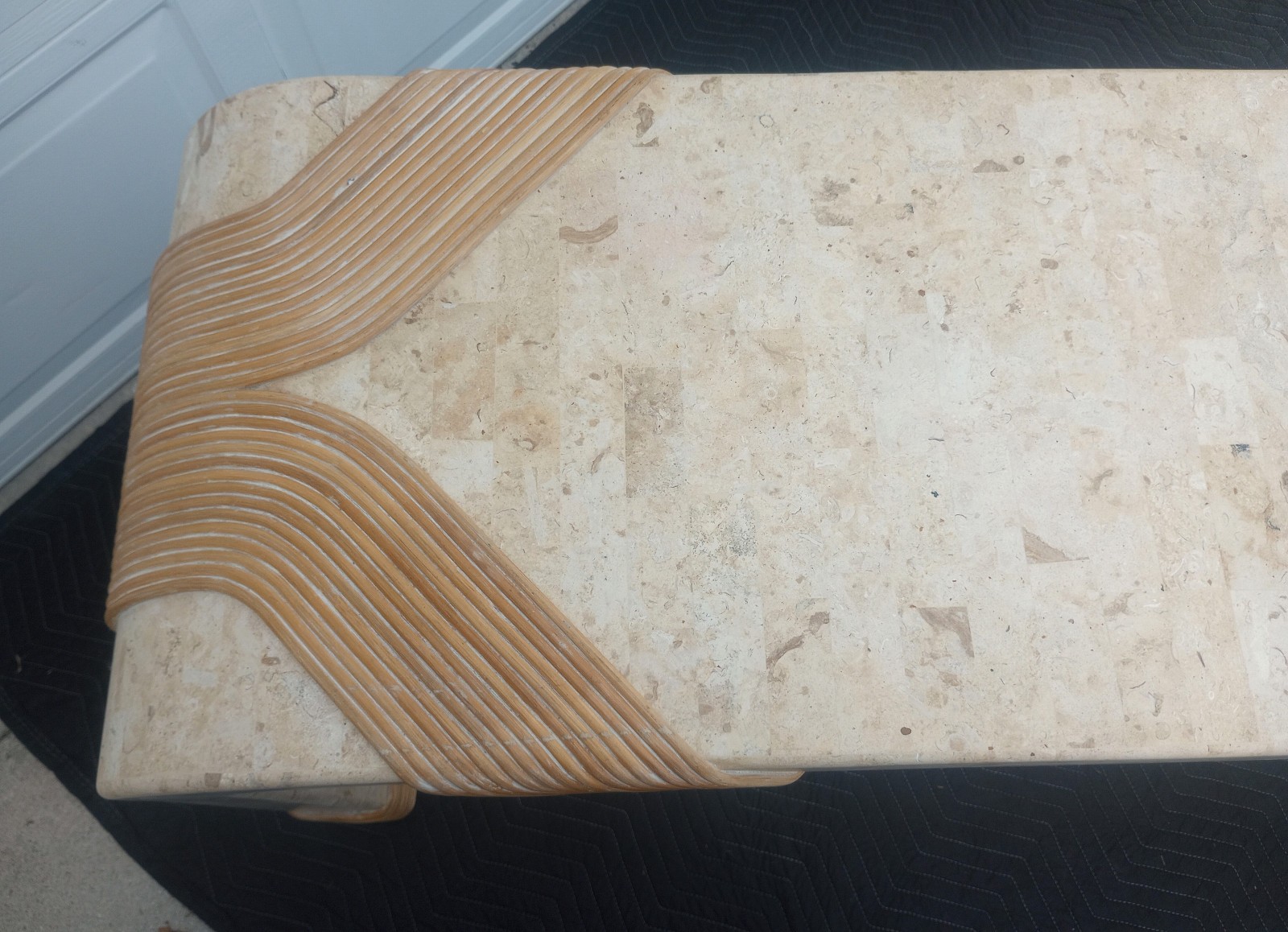 Vintage Maitland Smith Style Tessellated Stone Pencil & Reed Waterfall Console