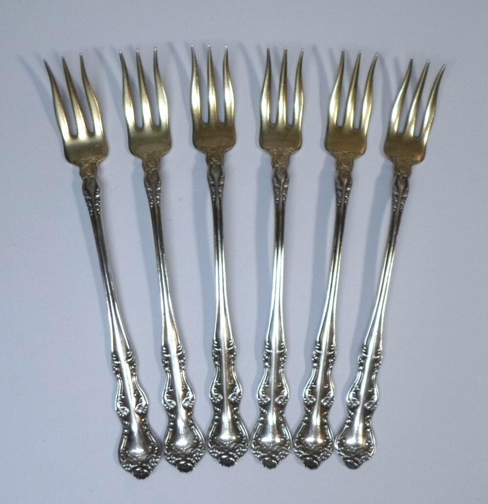 6 ART NOUVEAU COCKTAIL FORKS ORIENT / VENICE Pattern Holmes Edwards Silverplate