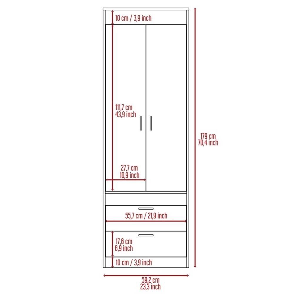 Bowery Hill 2-Drawer and 2-Door Contemporary Engineered Wood Armoire in White