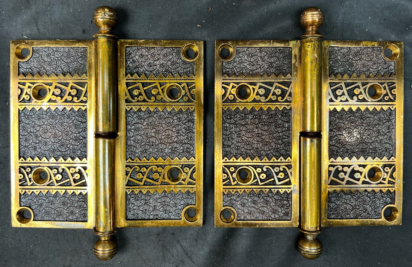 Stunning Pair Of Corbin Brocade 5×5 Right Hand Bronze Hinges 1880s