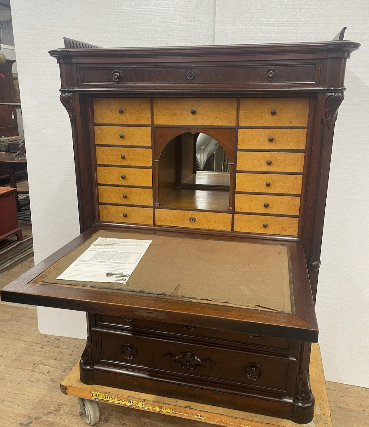 Antique 1860 Biedermeier Drop Front Secretary Abattent Desk Handmade Walnut
