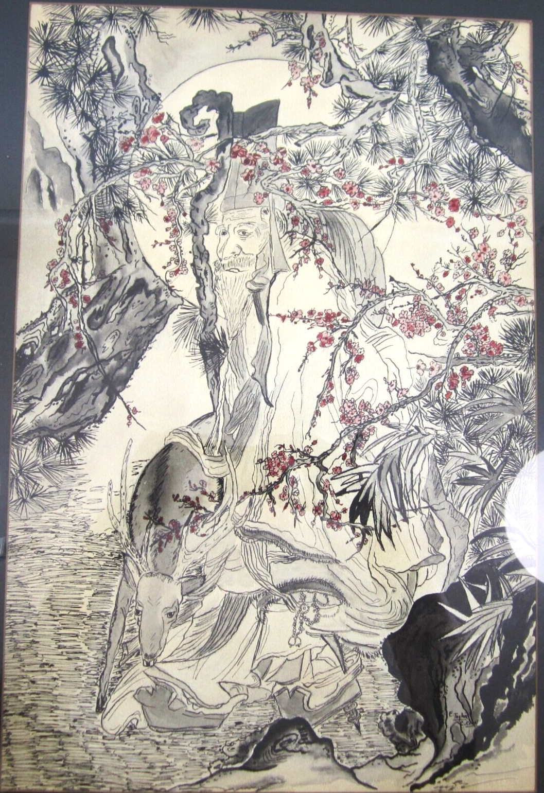 Unique Pen Ink Handmade Japanese Art Tattoo Flash OOAK Painting Fantasy VTG 70s