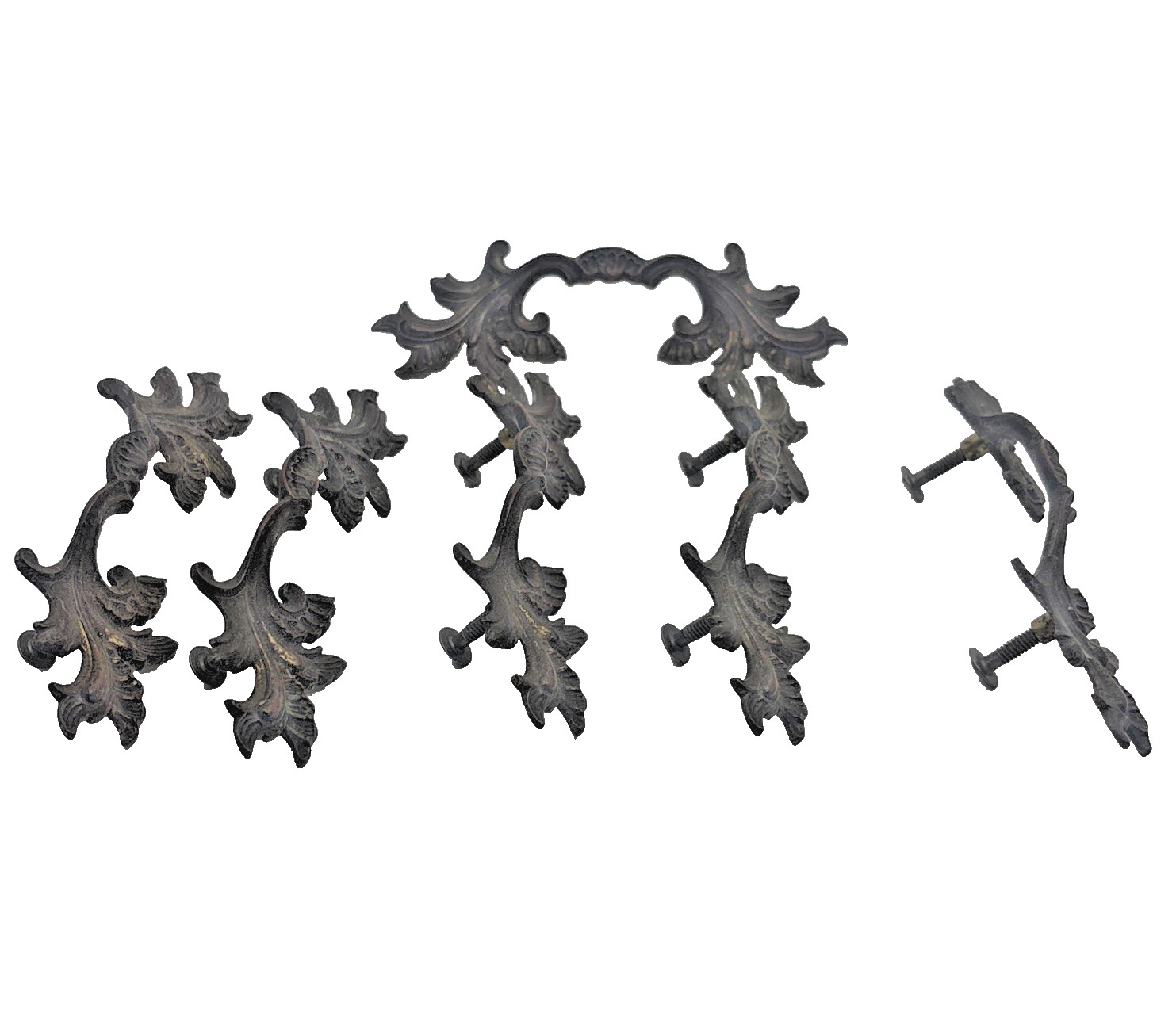 Antique Brass Drawer Pulls Set 6 French Provincial Leaf Handles 1842