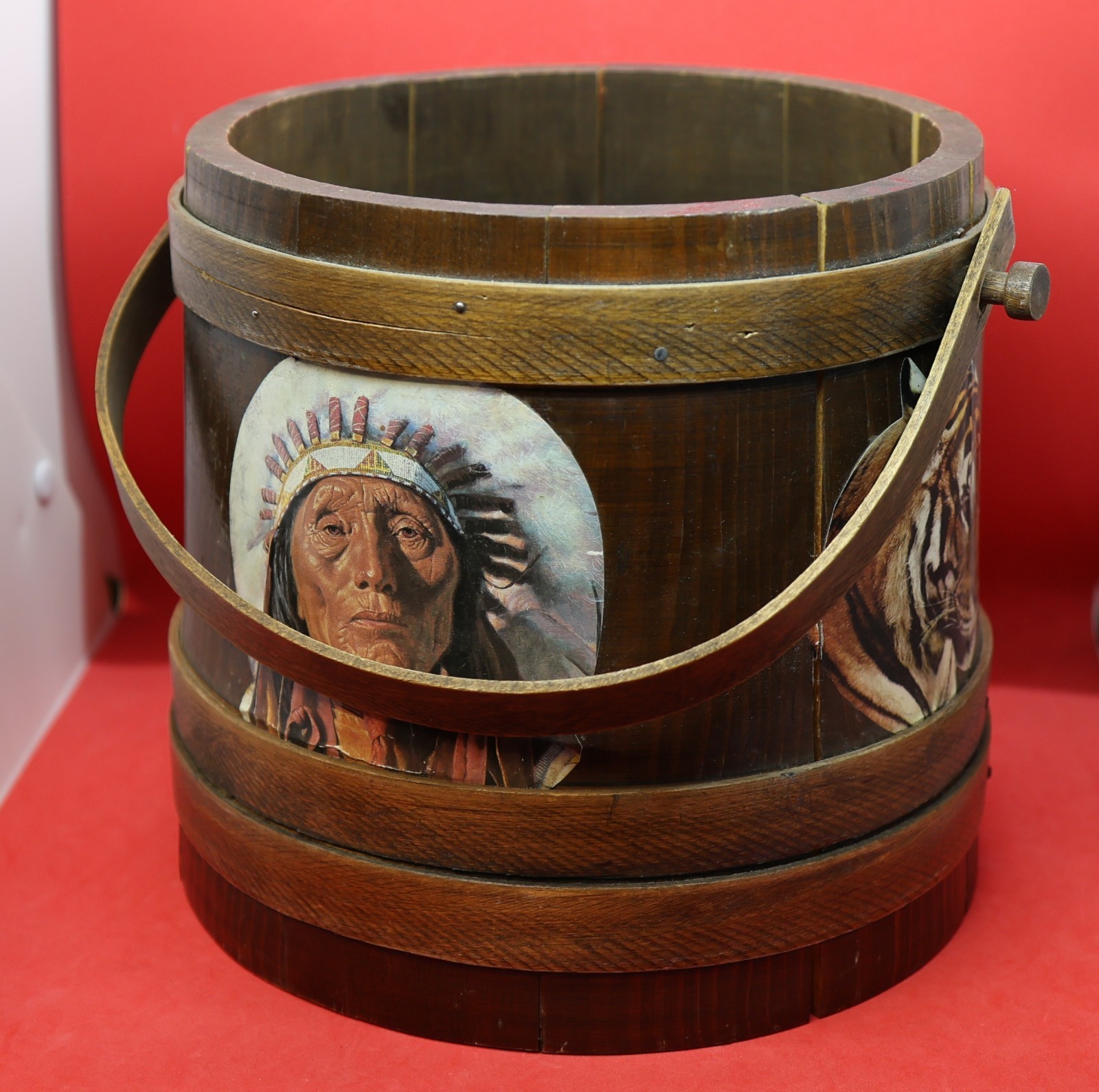 VTG 1950-70s Era Wooden American Primitive Taper Firkin Bucket w/o Lid 9.5″ in