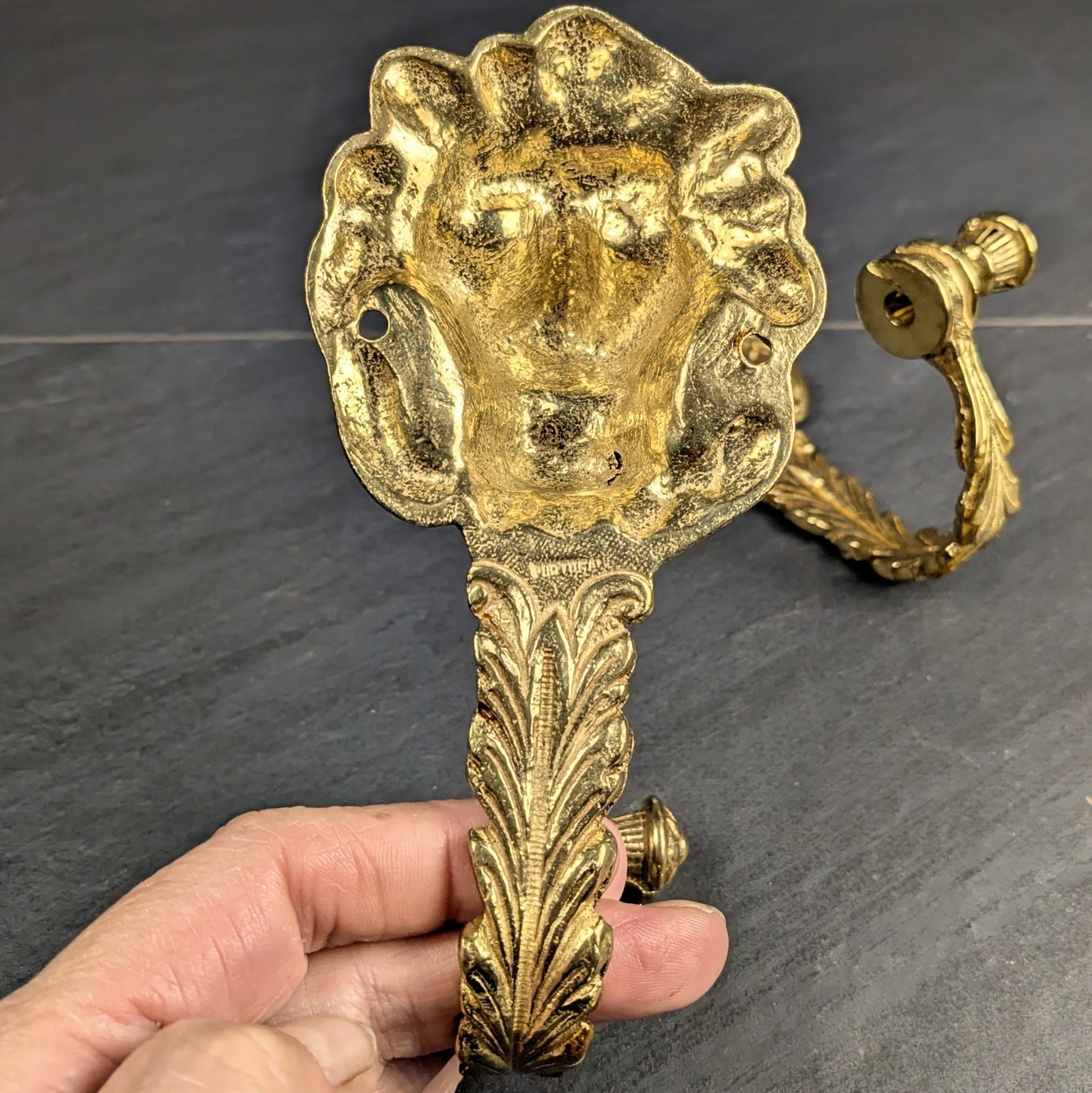 Solid Brass Lion Head Wall Brackets Pair Vintage Towel Bar Rod Holders