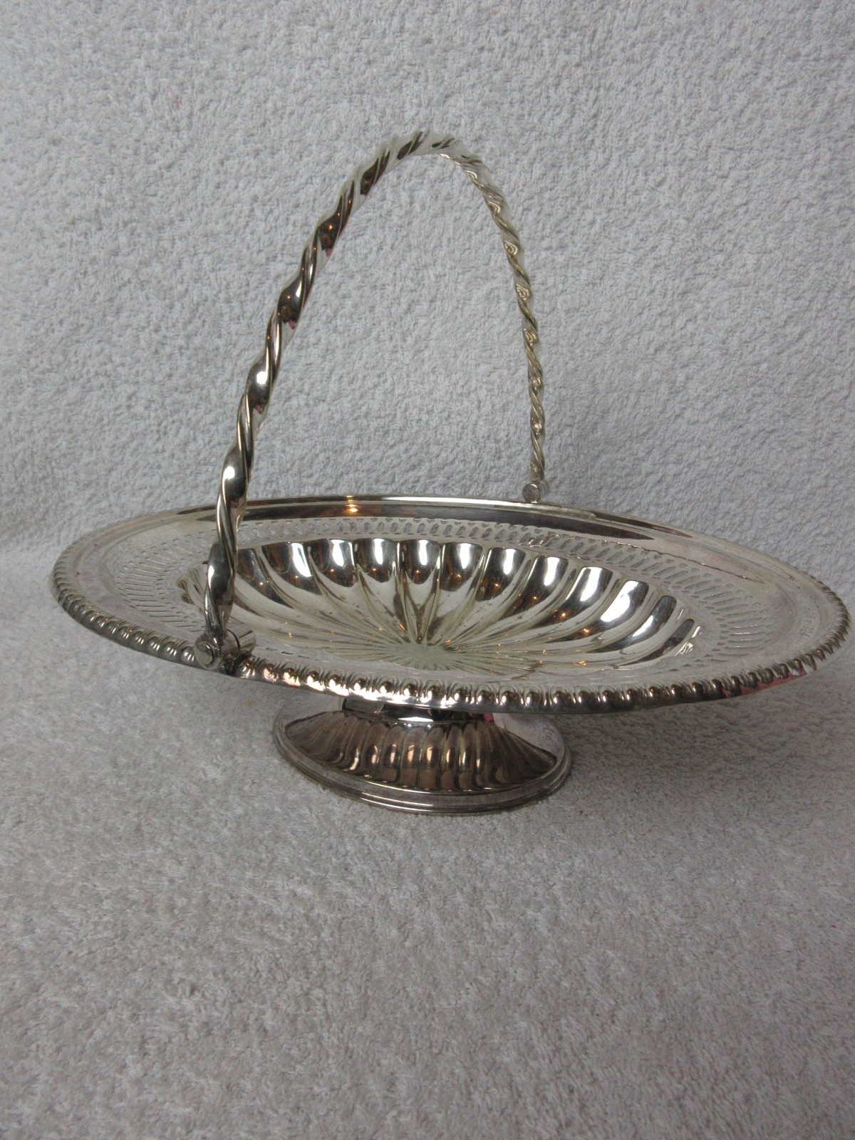 Antique Silver Plate Cut Flower Dish with Fold Down Handle. Engraved 1908 – 1924