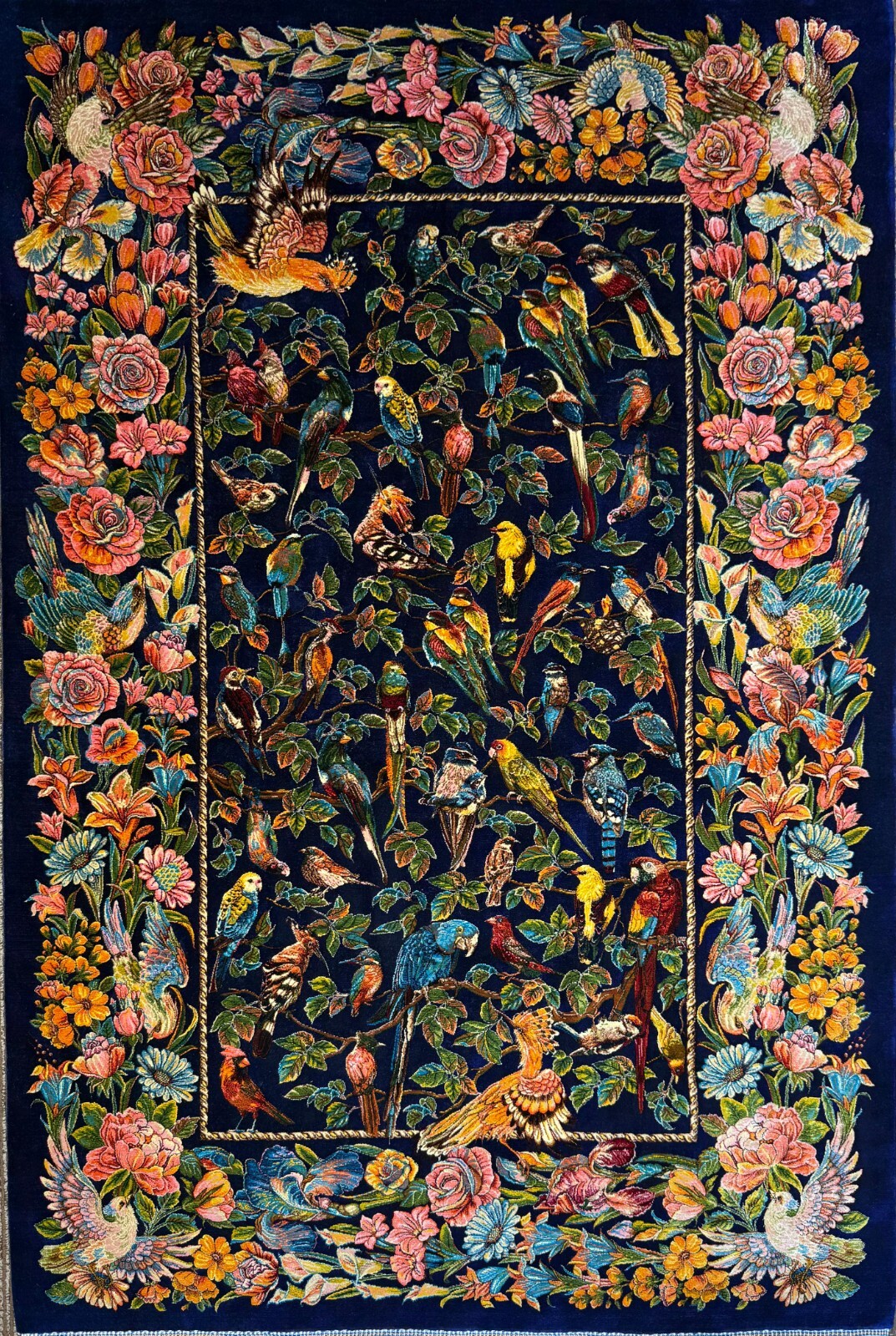 Fine Silk Rug 3 x 5 ft Bird Floral Artistry Design Soft Silk Rug 91 x 152