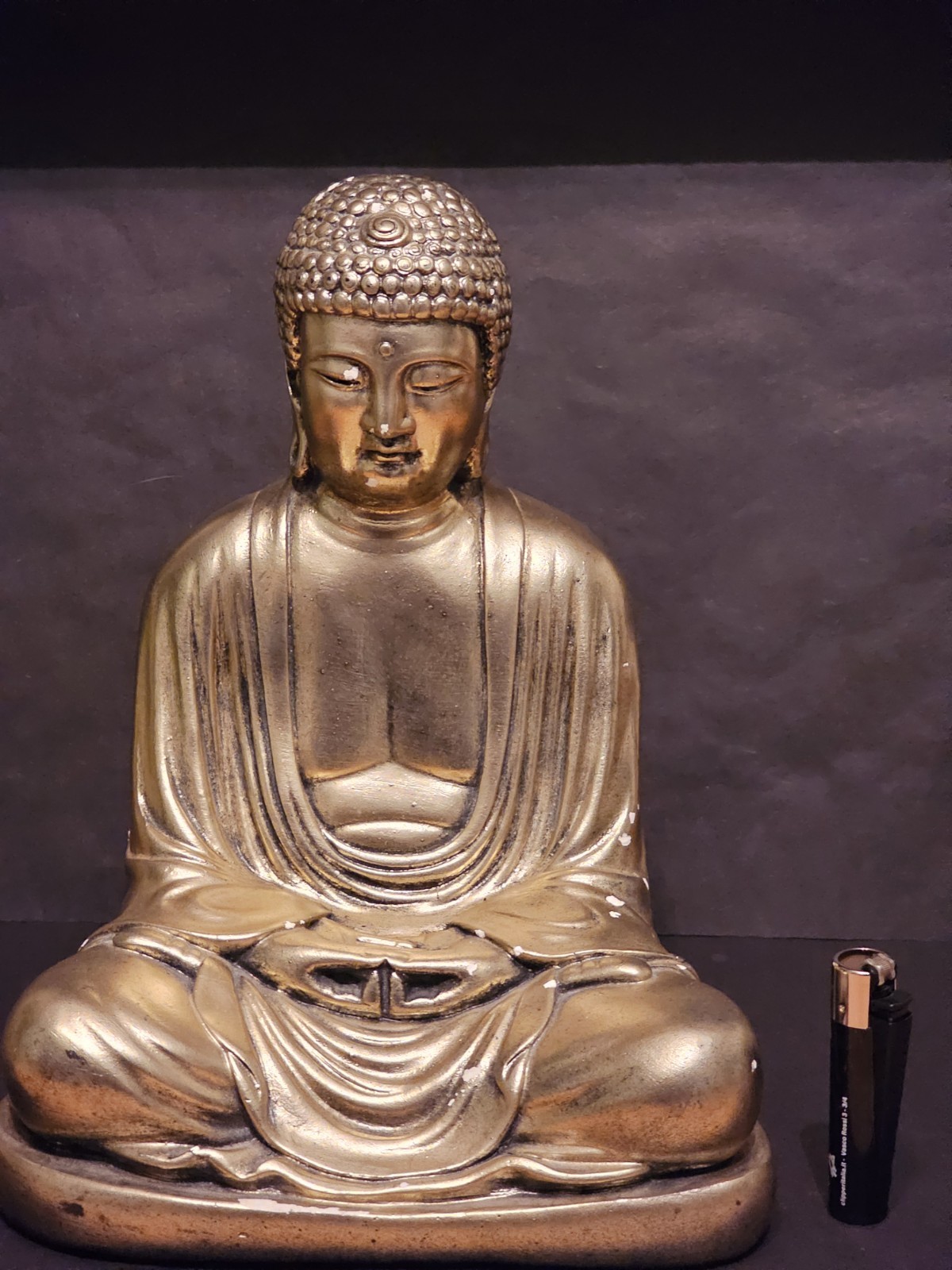Vintage gilded chalkware or plaster japanese Buddha Statue. 28cm tall. over 2kg