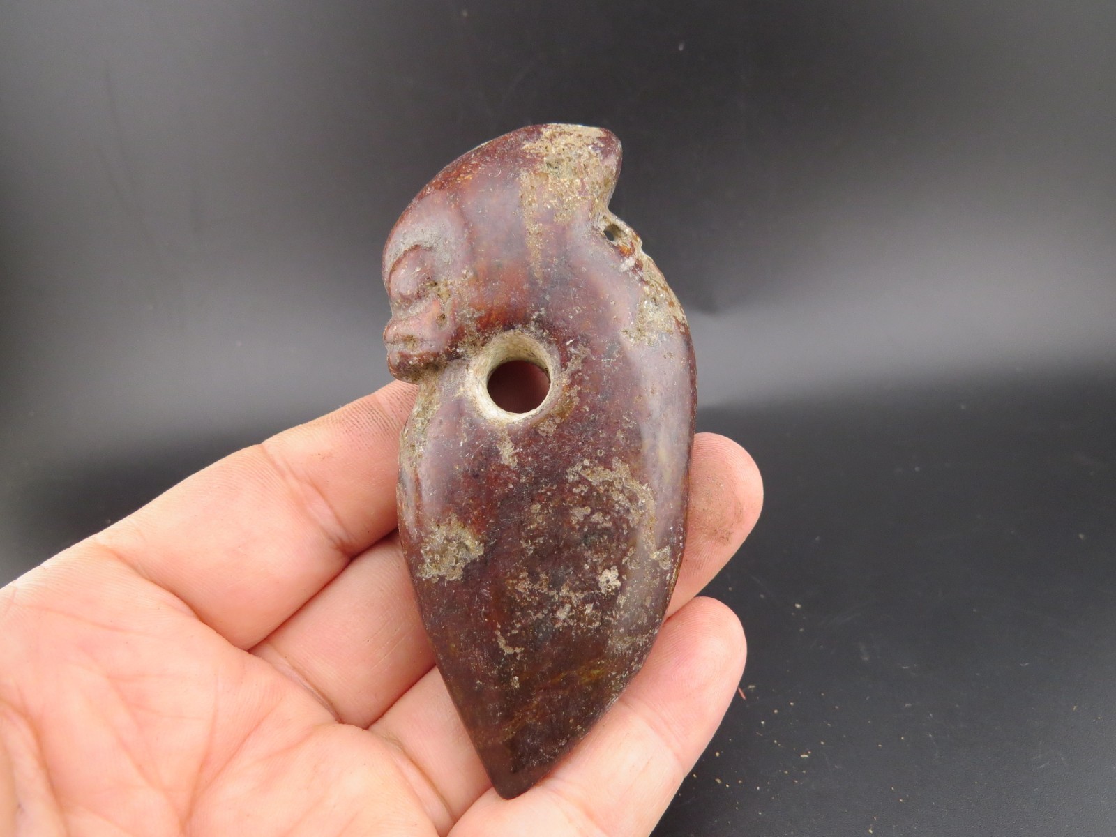 Chinese old jade,Hongshan culture,collectibles,rare Pig Dragon,pendant Q(022)
