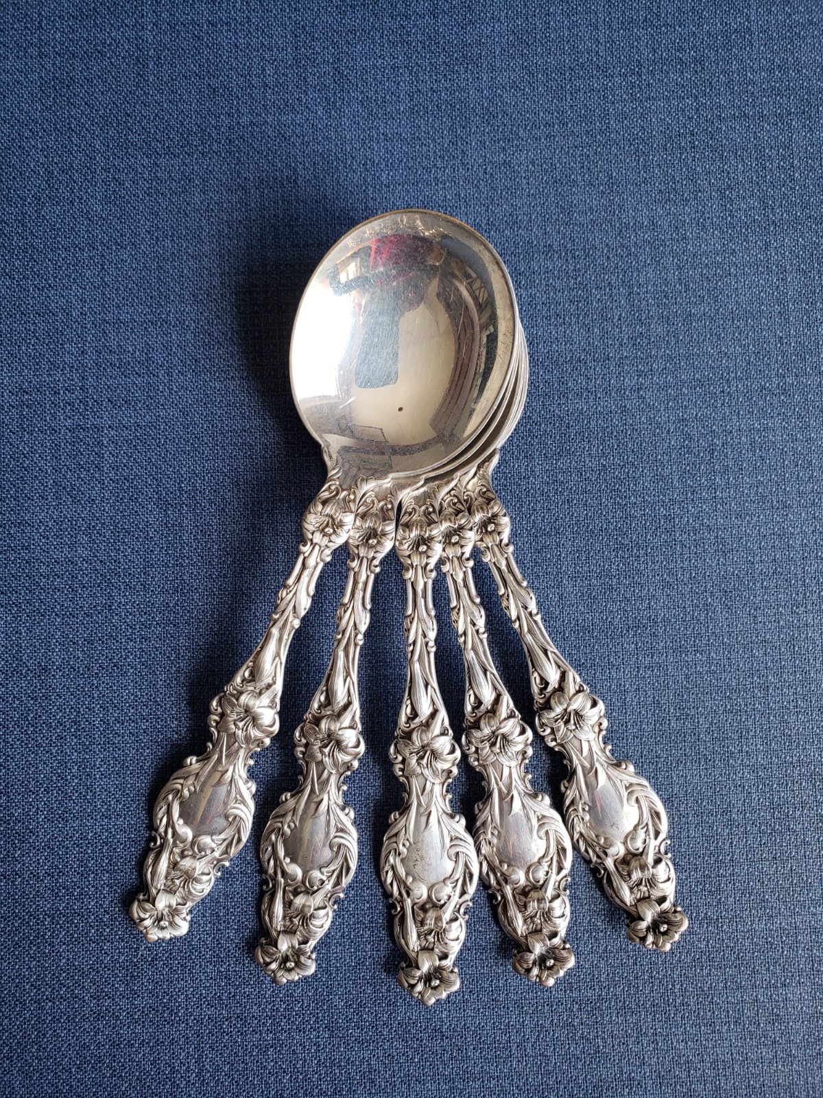 Whiting Manf Co Sterling Lily 1902 Round Bowl Soup Spoon (Gumbo) Sold Separately